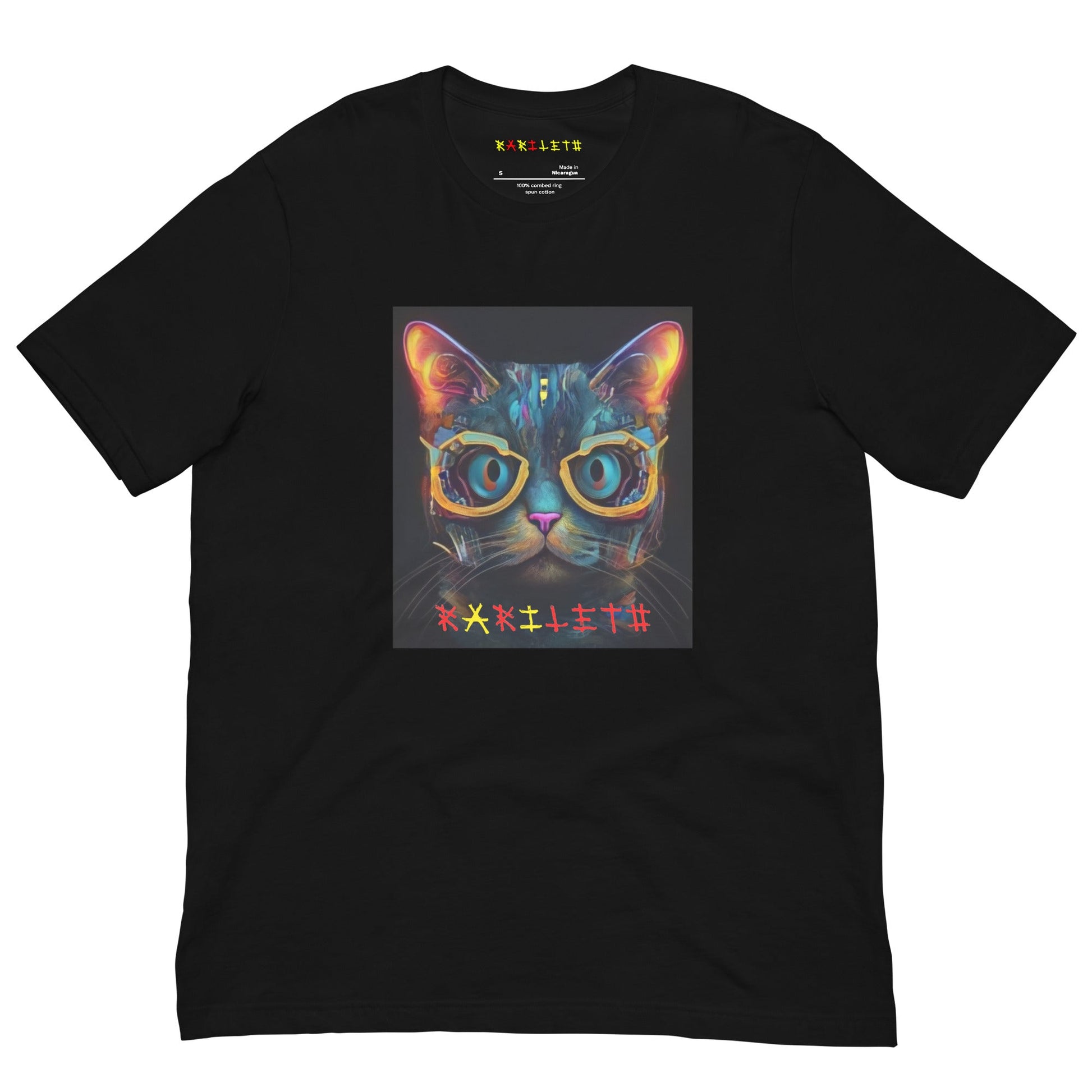 Front Black: GLOWING CAT Premium Crewneck T-Shirt in Black