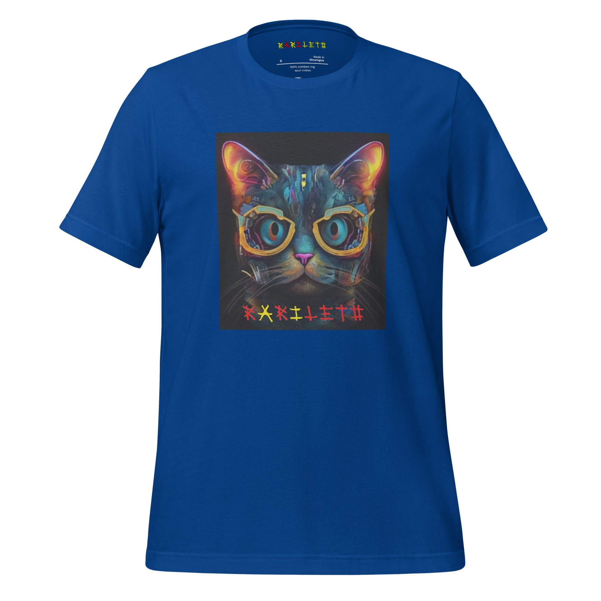 Front Ghost Royal: GLOWING CAT Premium Crewneck T-Shirt in Royal (Front Ghost View)