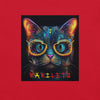 Design Front Red: GLOWING CAT Premium Crewneck T-Shirt in Red (Design View)