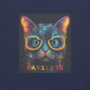 Design Front Navy: GLOWING CAT Premium Crewneck T-Shirt in Navy (Design View)