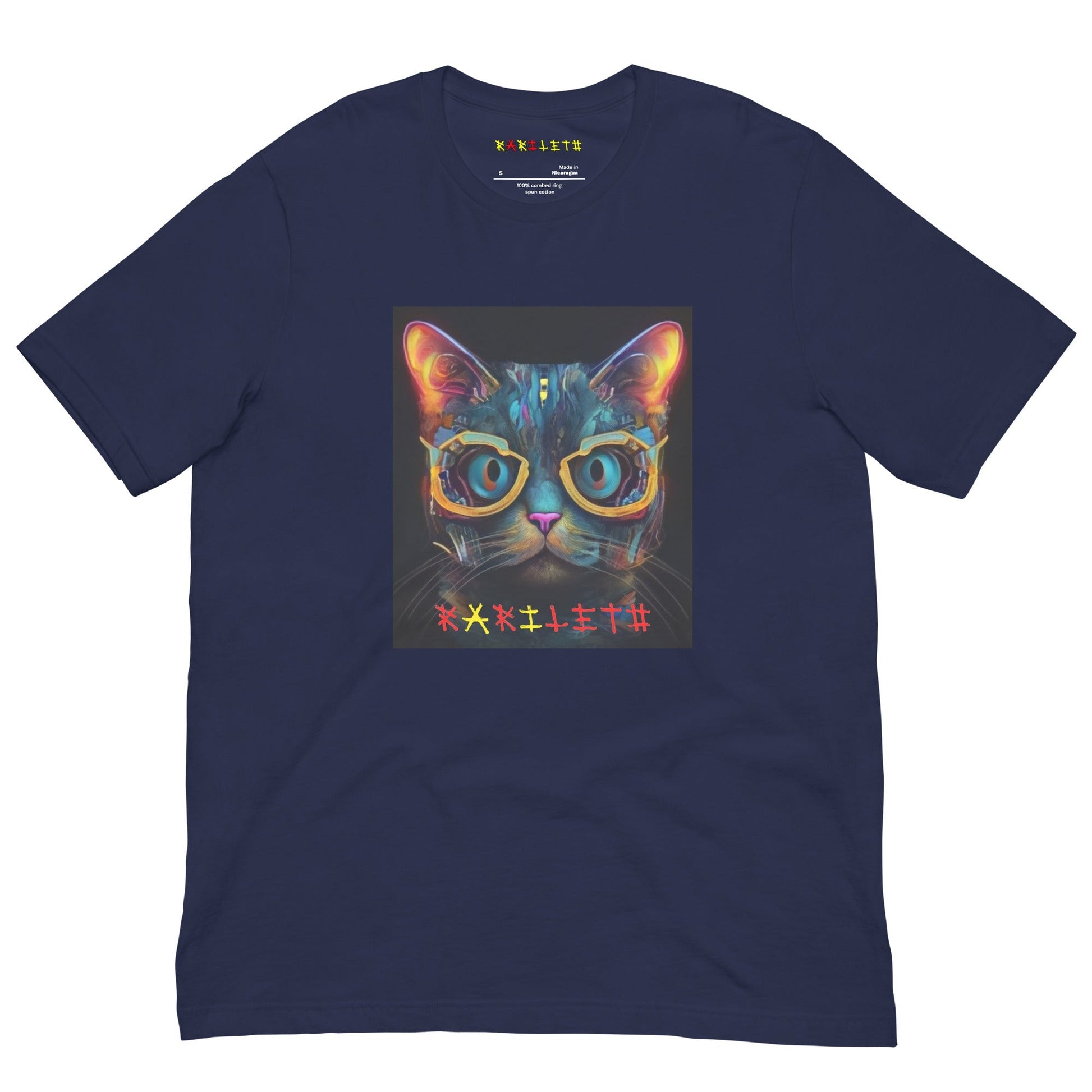 Front Navy: GLOWING CAT Premium Crewneck T-Shirt in Navy