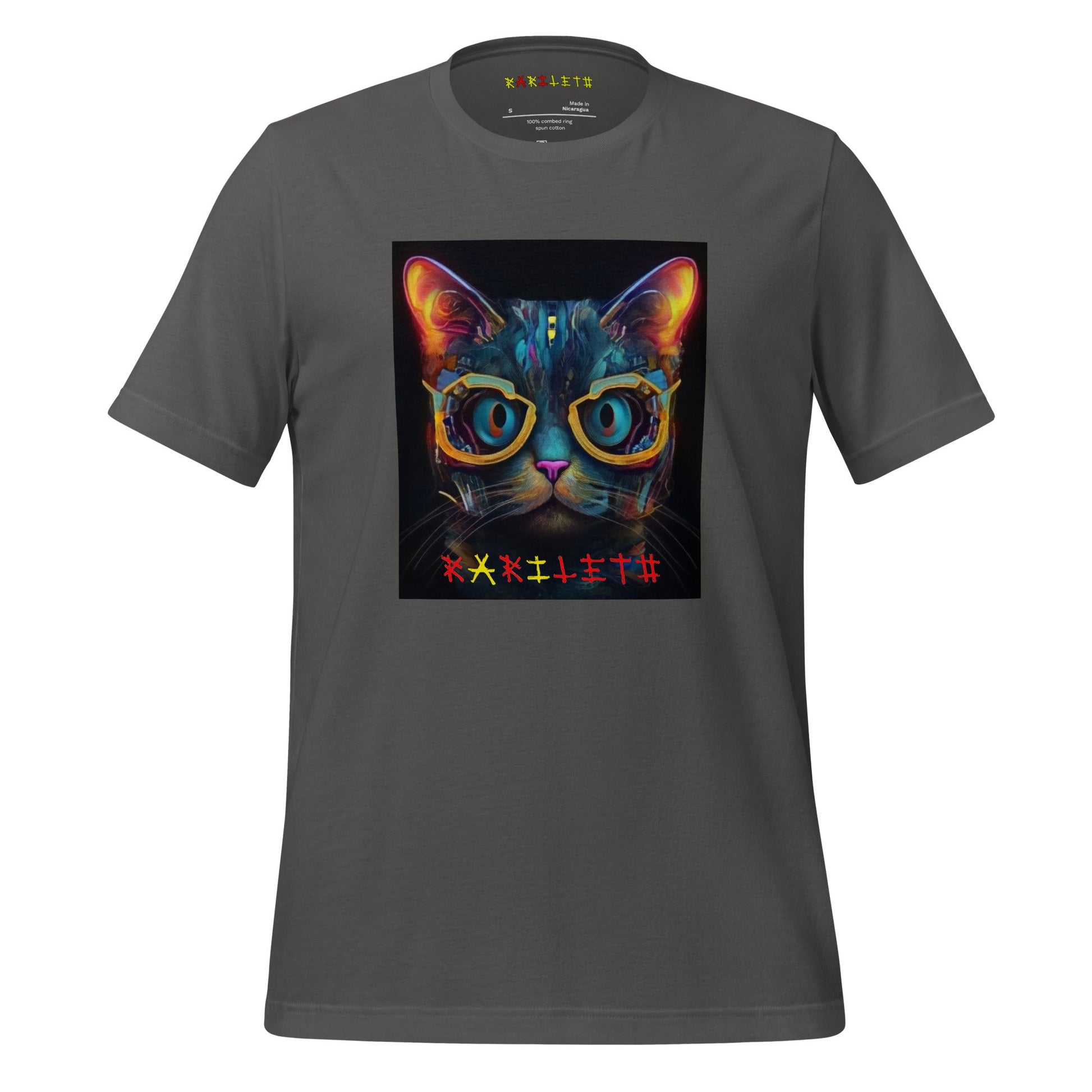 Front Ghost Asphalt: GLOWING CAT Premium Crewneck T-Shirt in Asphalt (Front Ghost View)