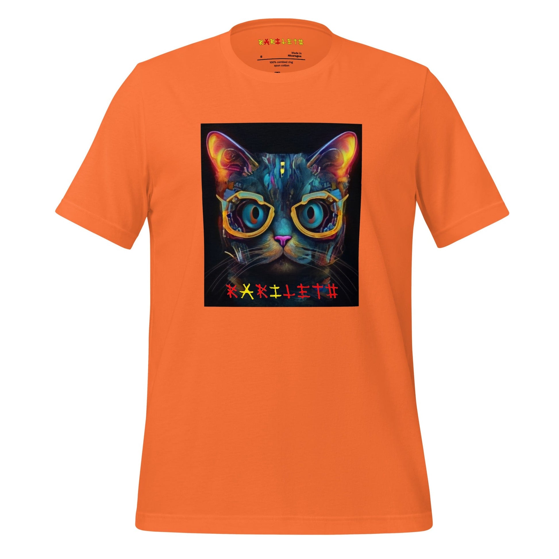 Front Ghost Orange: GLOWING CAT Premium Crewneck T-Shirt in Orange (Front Ghost View)