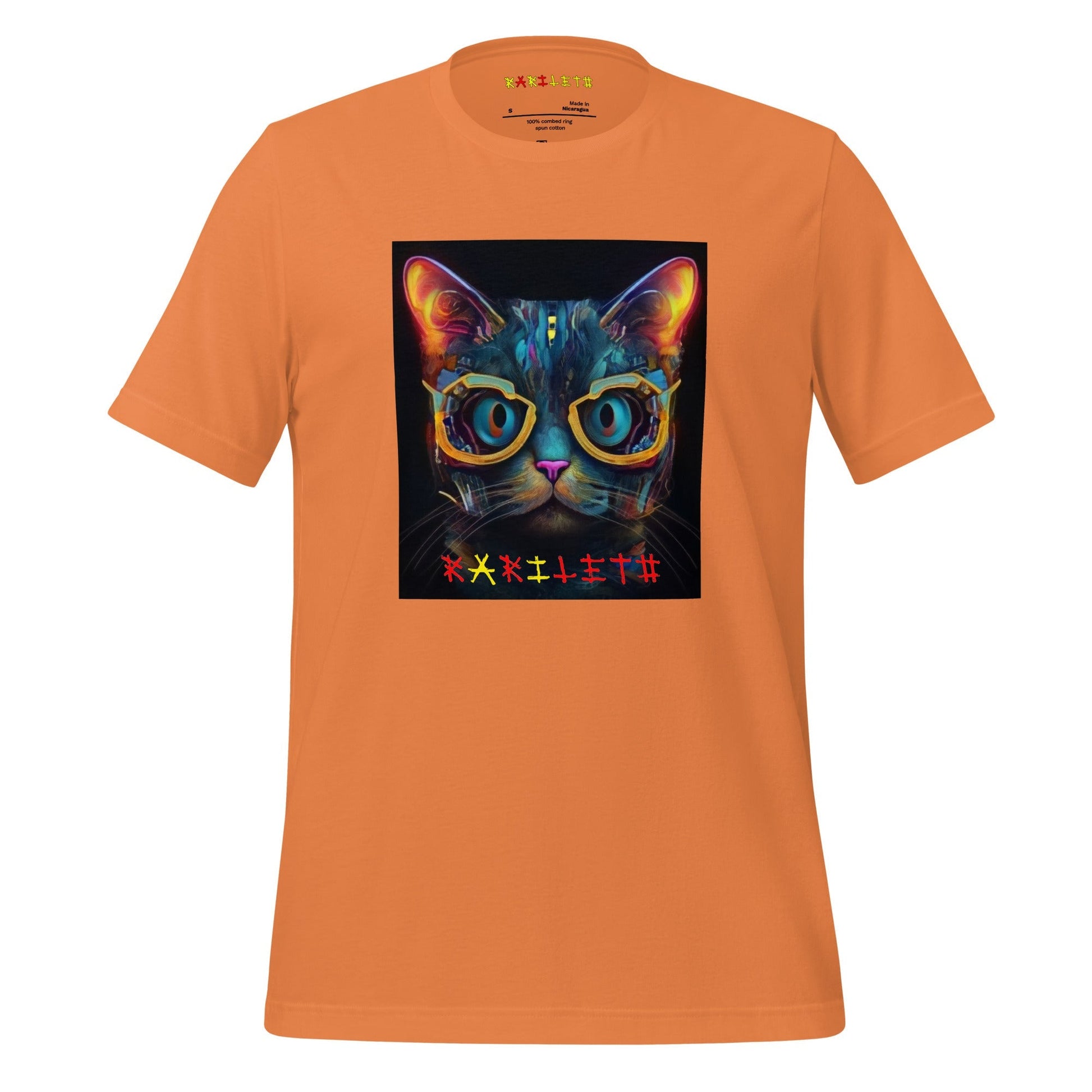 Front Ghost Coral: GLOWING CAT Premium Crewneck T-Shirt in Coral (Front Ghost View)