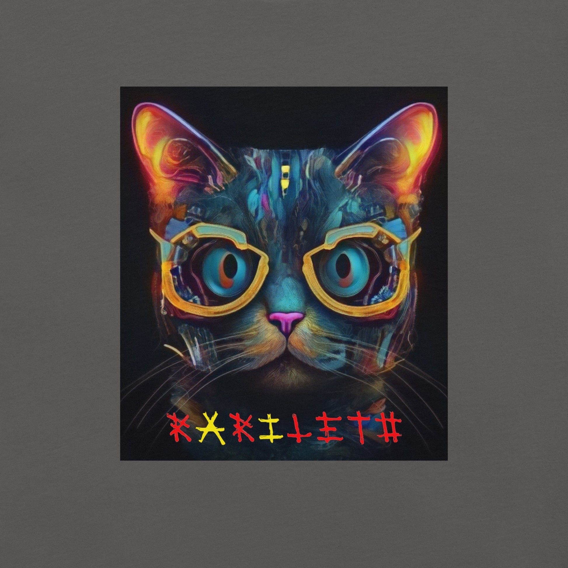 Design Front Asphalt: GLOWING CAT Premium Crewneck T-Shirt in Asphalt (Design View)