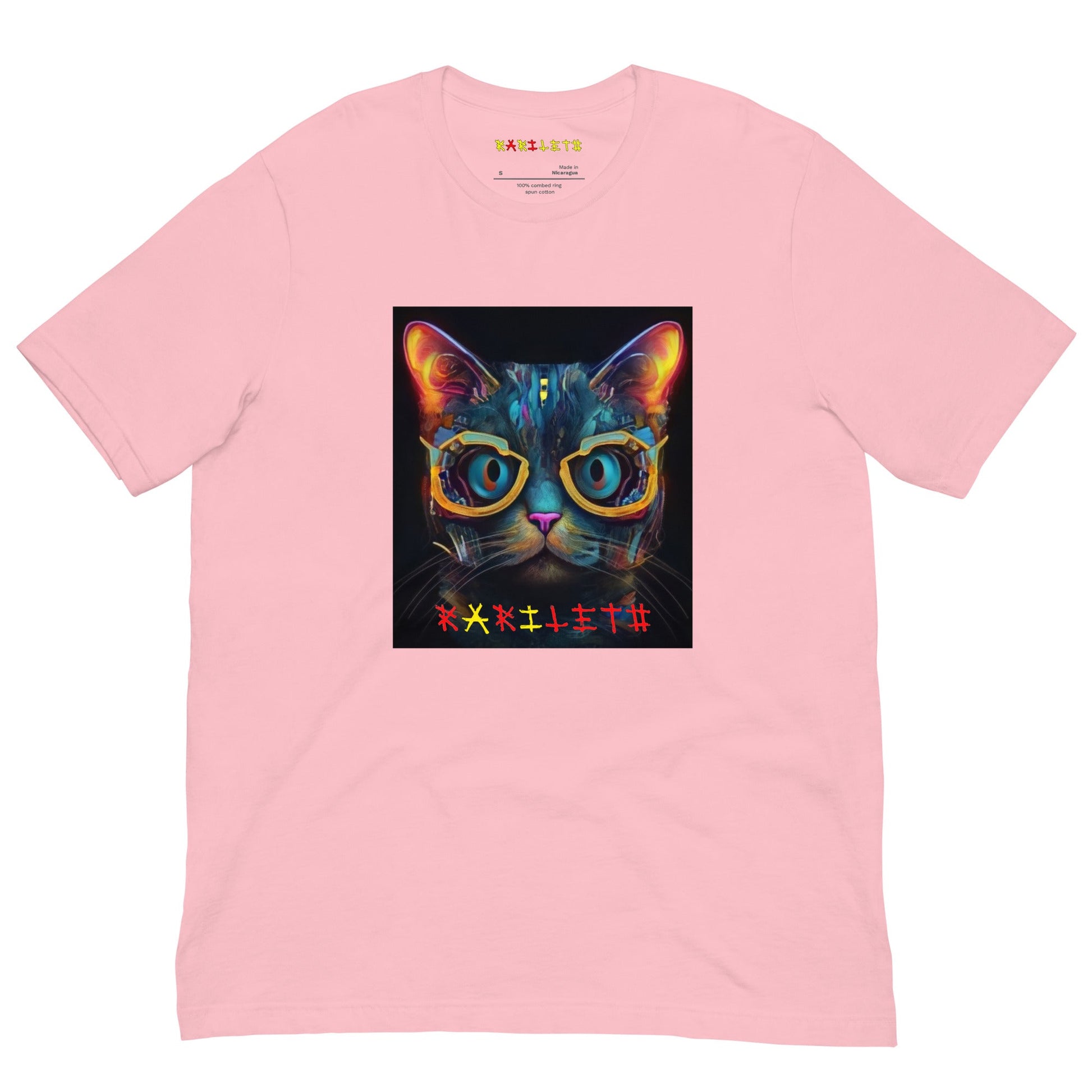 Pink Front View of GLOWING CAT Premium Crewneck T-Shirt