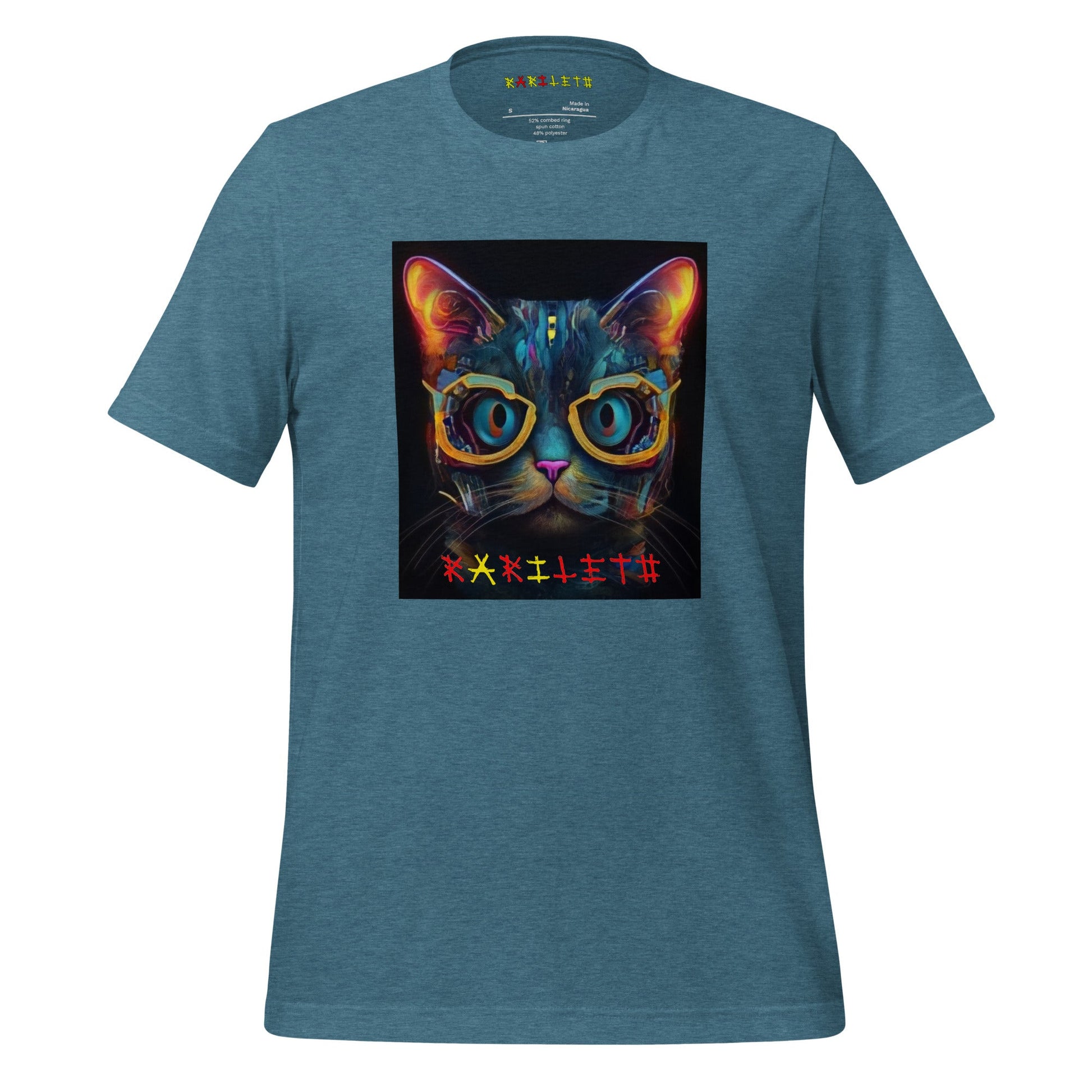 Teal Front Ghost View of GLOWING CAT Premium Crewneck T-Shirt