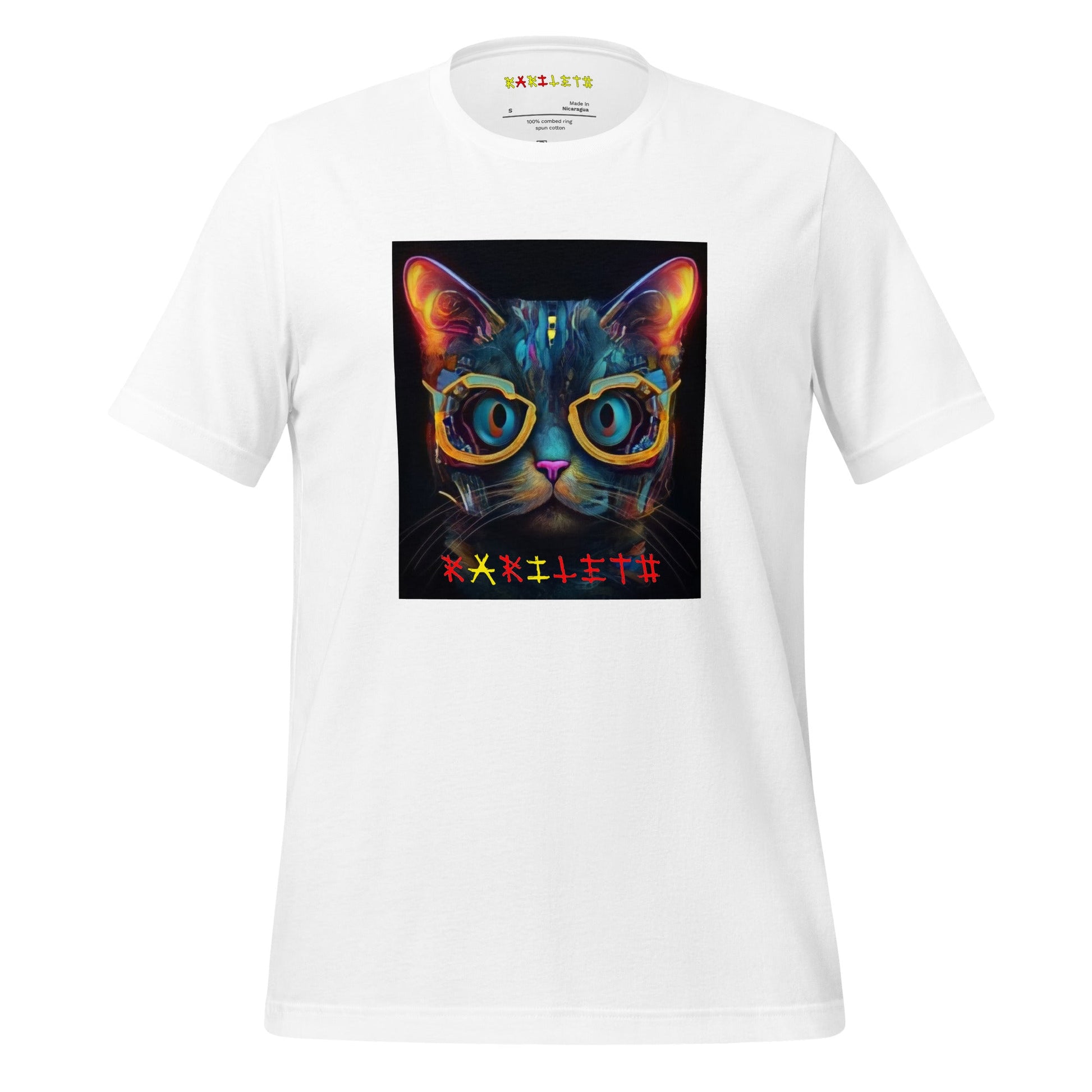 White Front Ghost View of GLOWING CAT Premium Crewneck T-Shirt