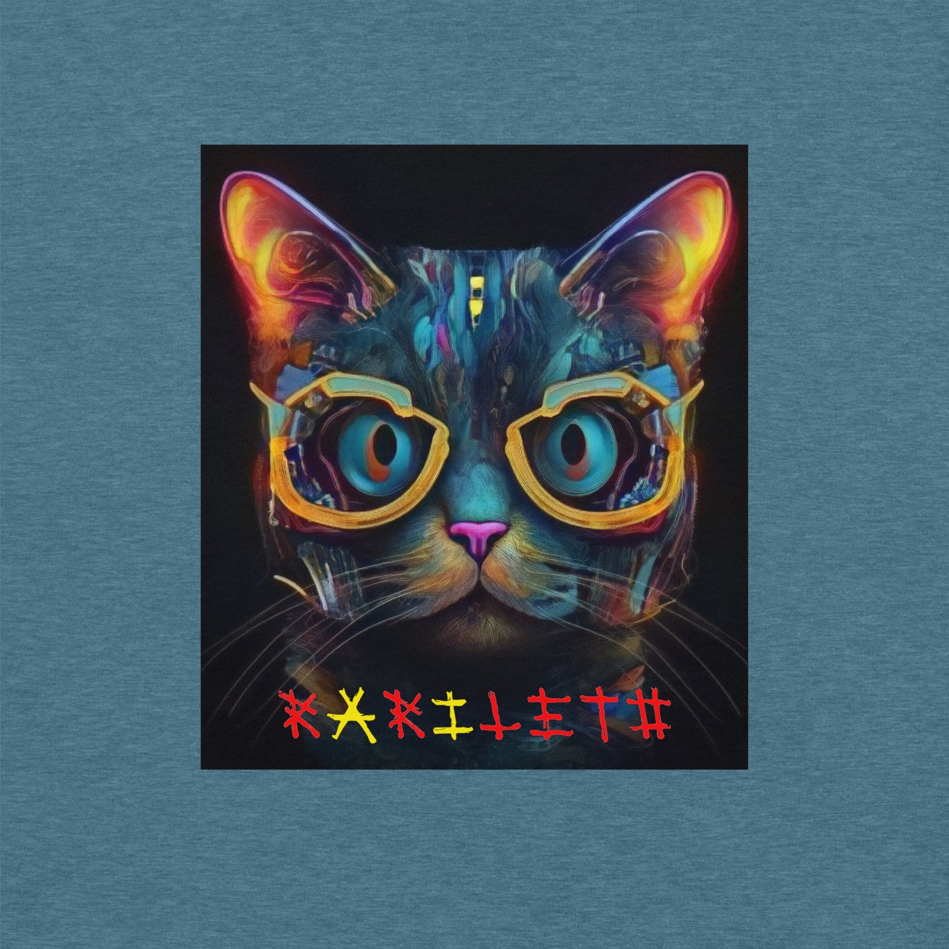 Teal Design Front View of GLOWING CAT Premium Crewneck T-Shirt