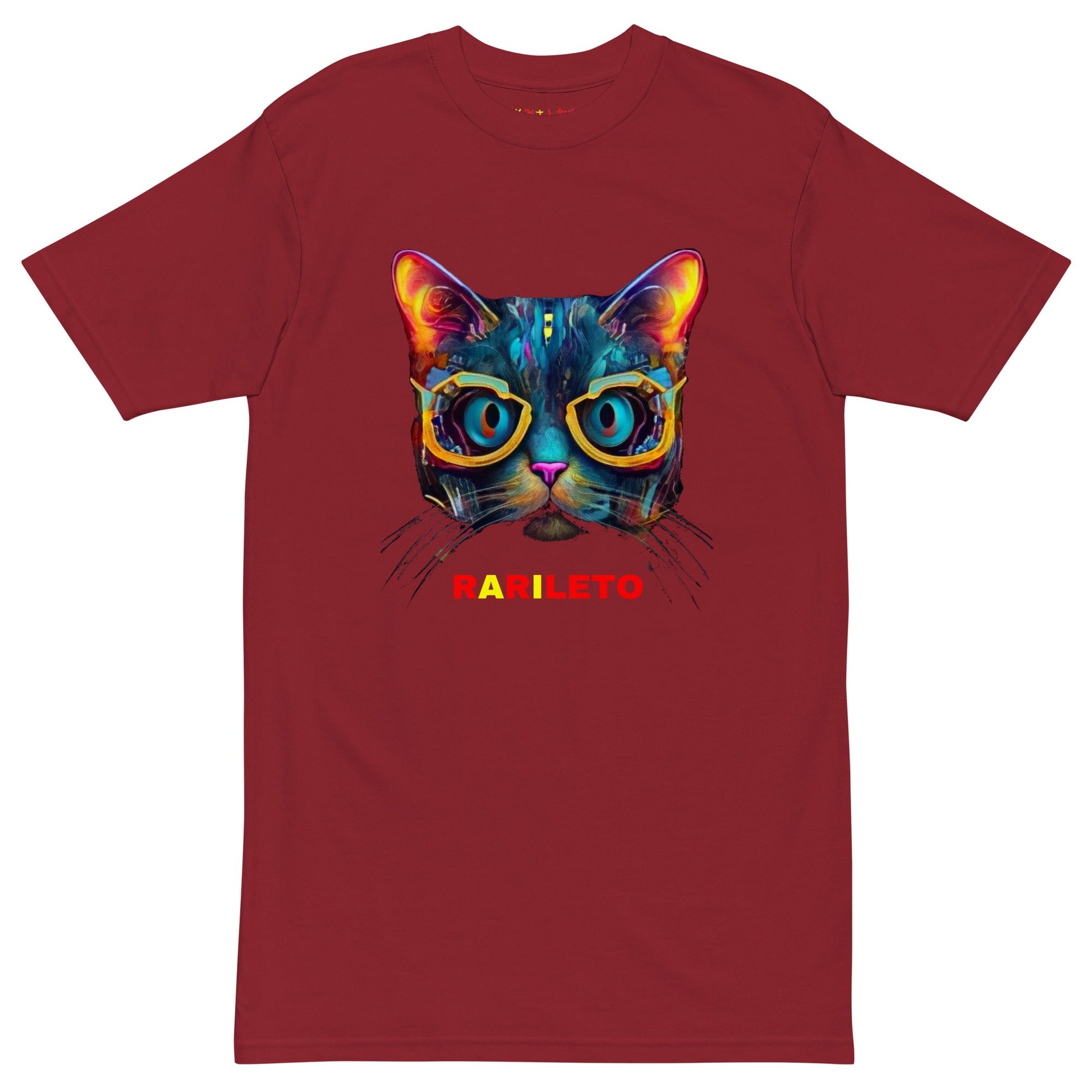 GLOWING CAT Premium Heavyweight T-Shirt - Color Brick Red - Front View - Rarileto
