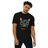 GLOWING CAT Premium Heavyweight T-Shirt - Color Black - Front View on Model - Rarileto
