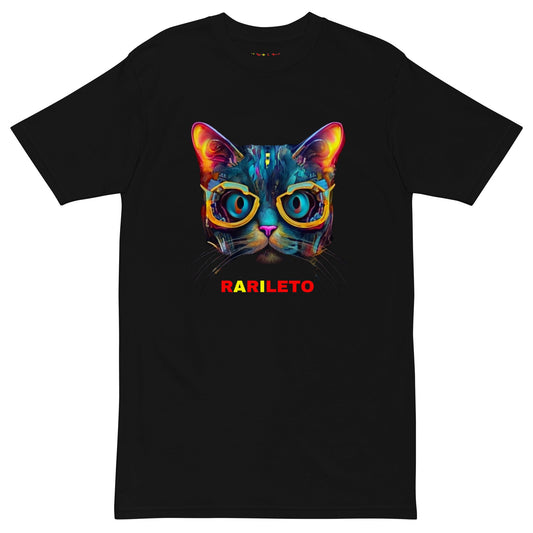 GLOWING CAT Premium Heavyweight T-Shirt - Color Black - Front View - Rarileto
