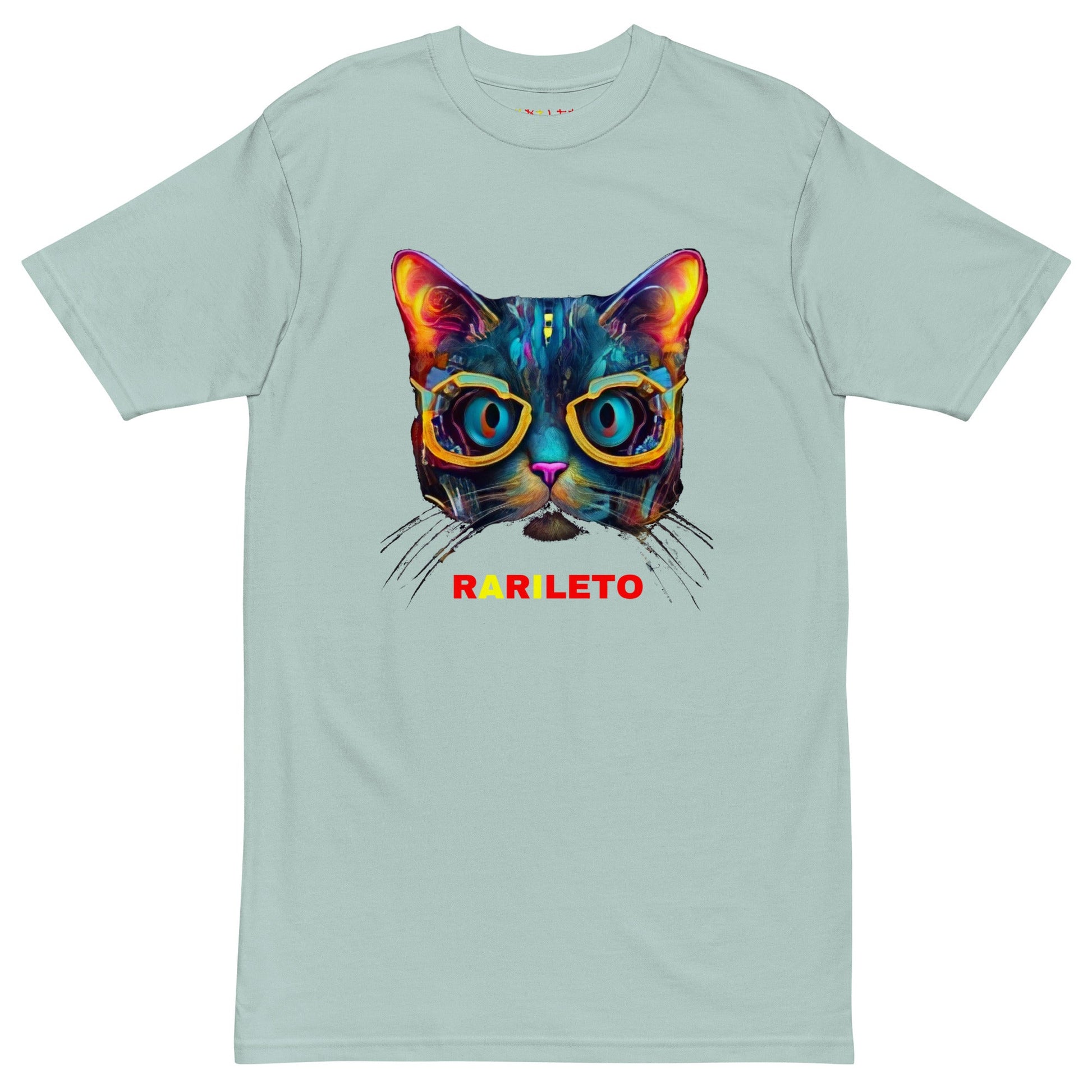 GLOWING CAT Premium Heavyweight T-Shirt - Color Agave - Front View - Rarileto
