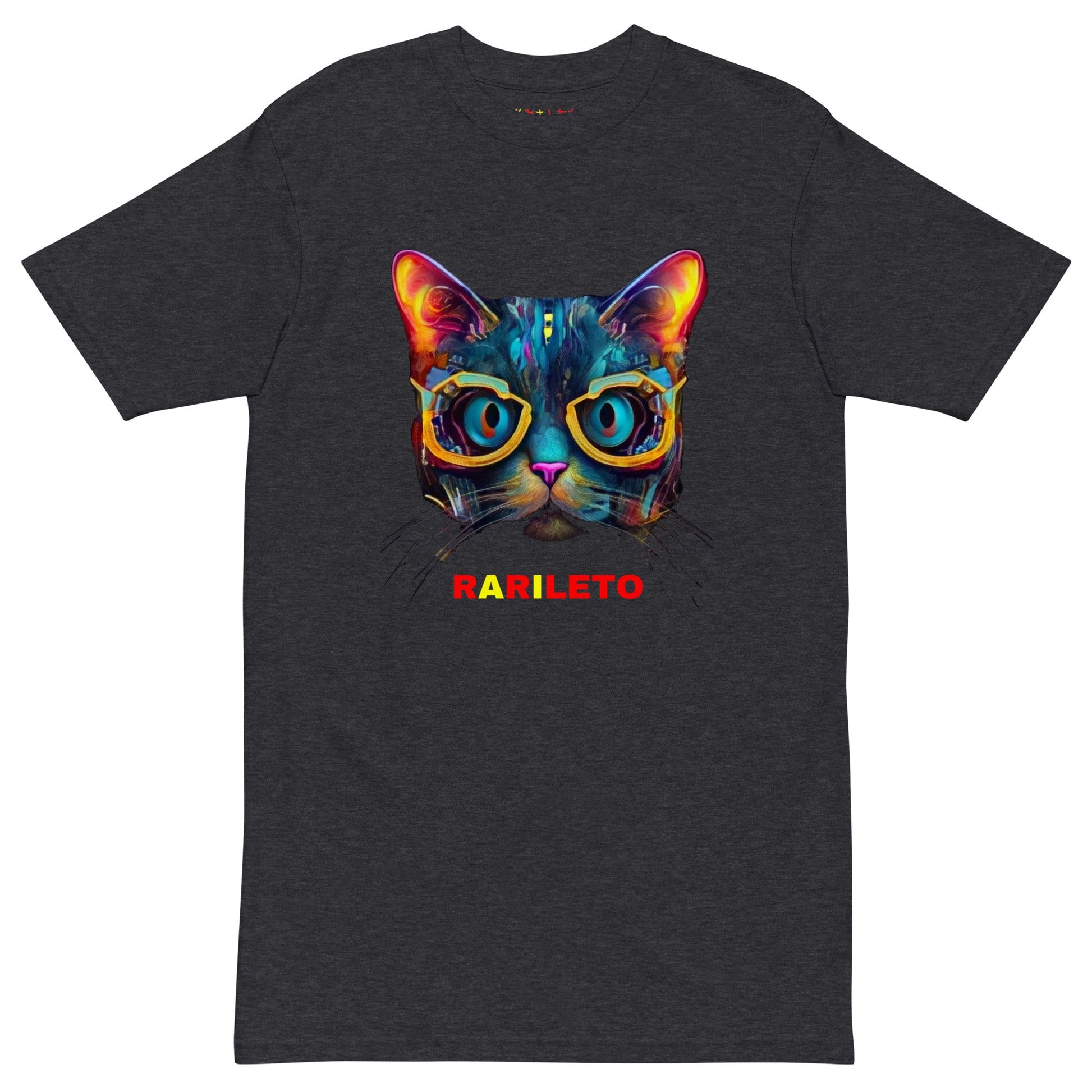 GLOWING CAT Premium Heavyweight T-Shirt - Color Carbon Grey - Front View - Rarileto
