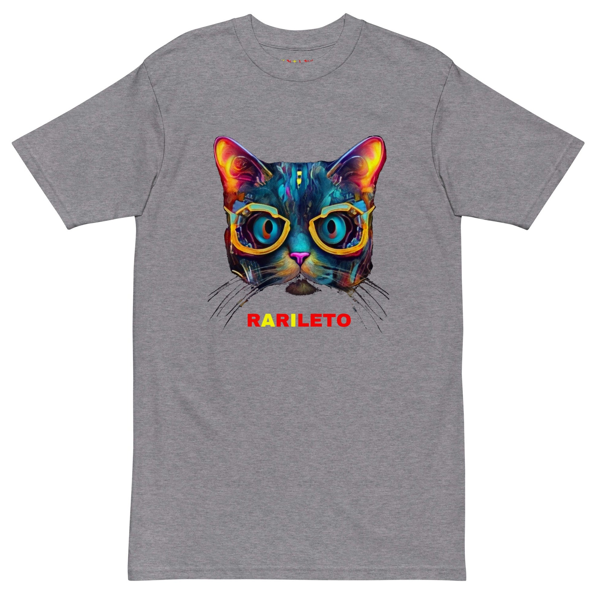 GLOWING CAT Premium Heavyweight T-Shirt - Color Charcoal Heather - Front View - Rarileto
