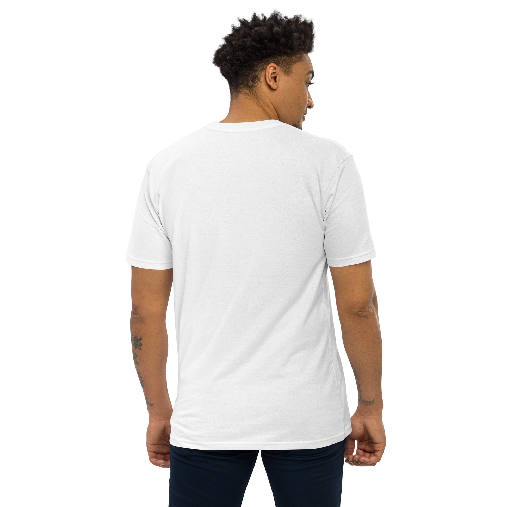 GOOSY Men’s Premium Heavyweight T-Shirt - Color White - Back View on Model - Rarileto





