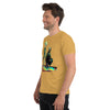 Mustard Tri-Blend 3/4 Left Side on Model of GOSSY Tri-Blend Short Sleeve T-Shirt