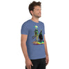 Blue Tri-Blend 3/4 Right Side on Model of GOSSY Tri-Blend Short Sleeve T-Shirt