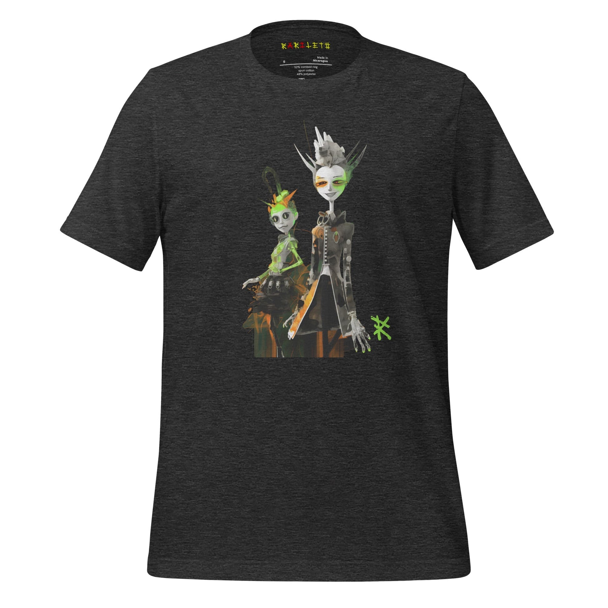 Front Ghost Dark Gray Heather: GREEN META ALIEN Premium Crewneck T-Shirt in Dark Gray Heather (Front Ghost View)