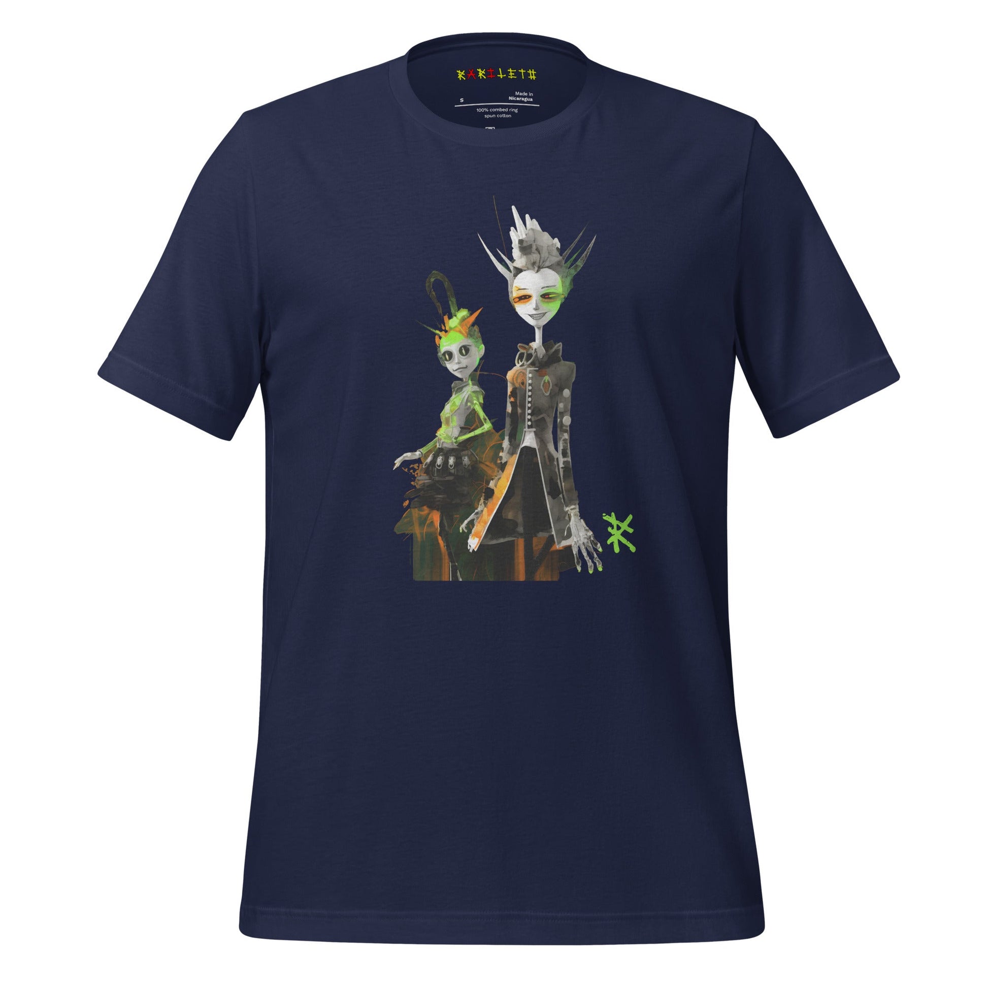 Front Ghost Navy: GREEN META ALIEN Premium Crewneck T-Shirt in Navy (Front Ghost View)