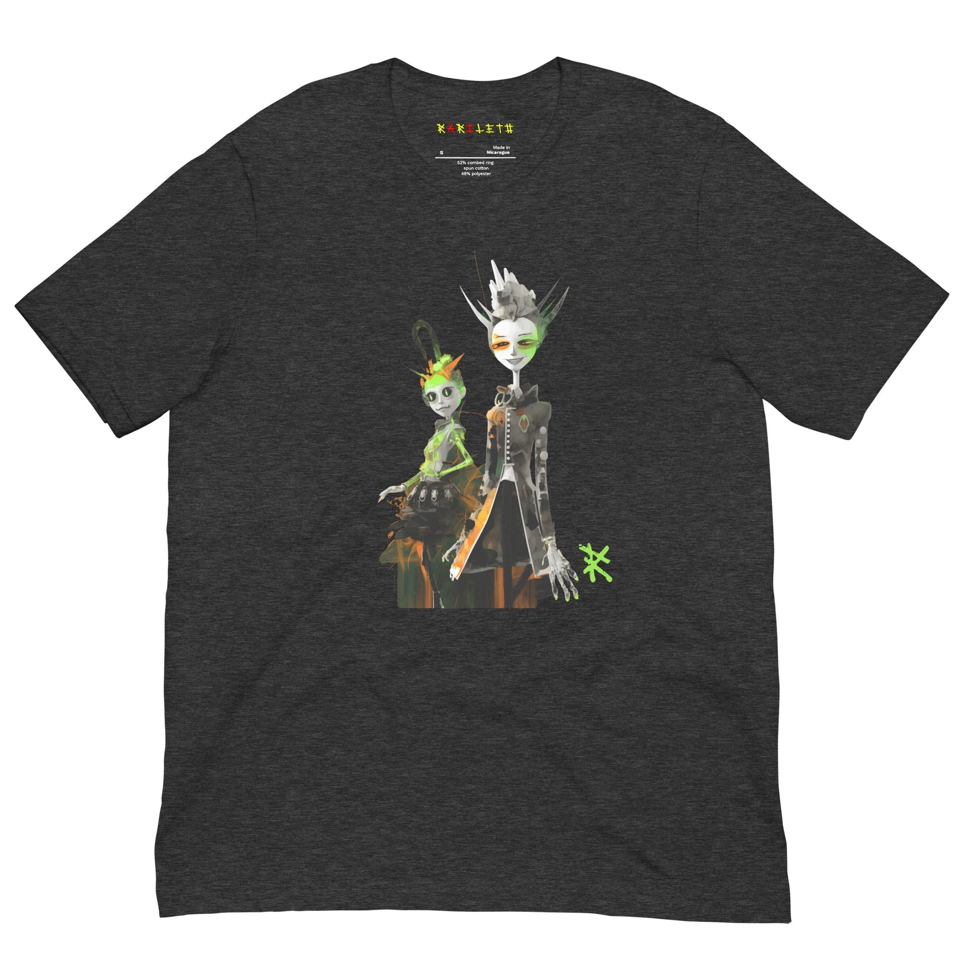 Front Dark Gray Heather: GREEN META ALIEN Premium Crewneck T-Shirt in Dark Gray Heather