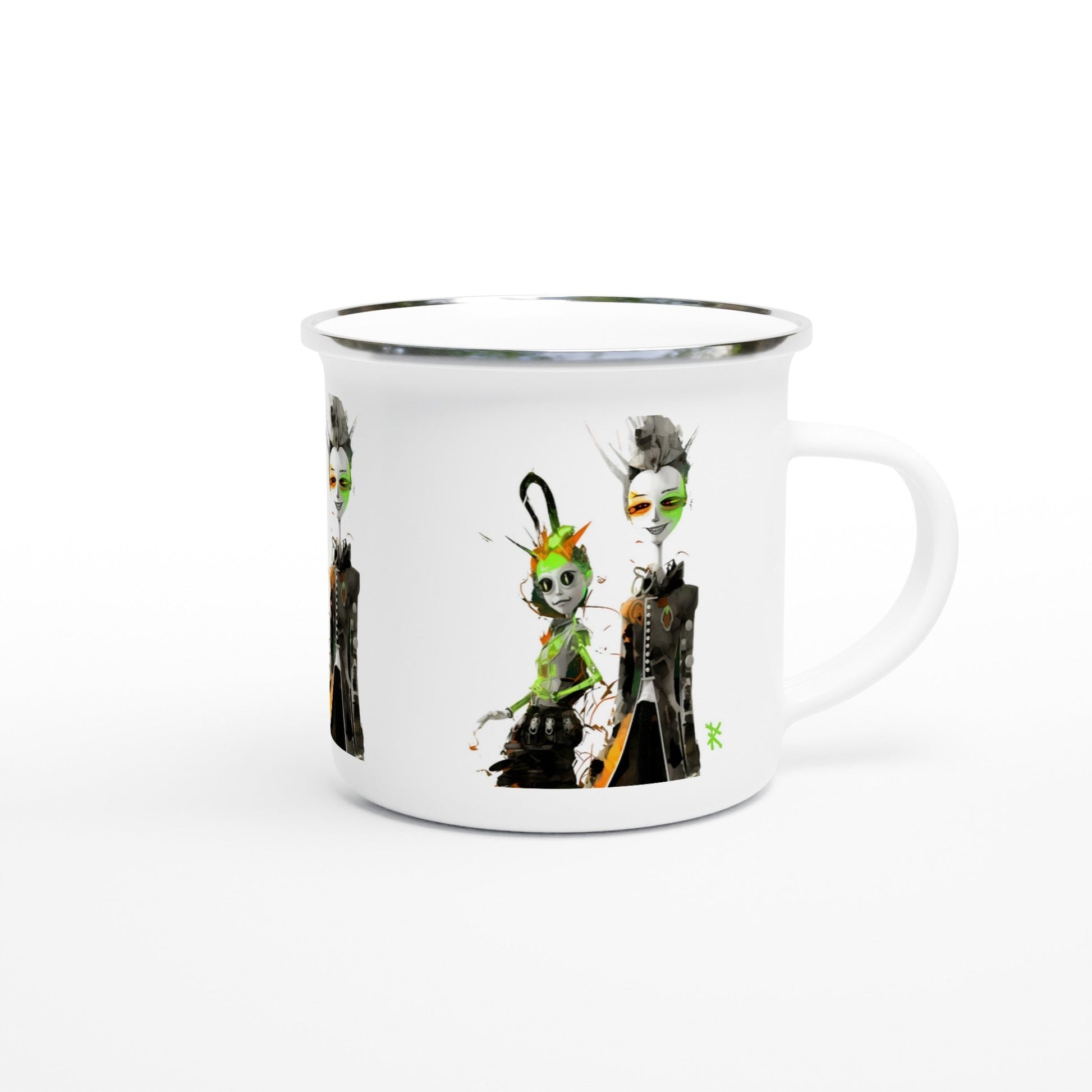 GREEN META ALIENS Enamel Mug - Rarileto - Mugs - Ceramic mug