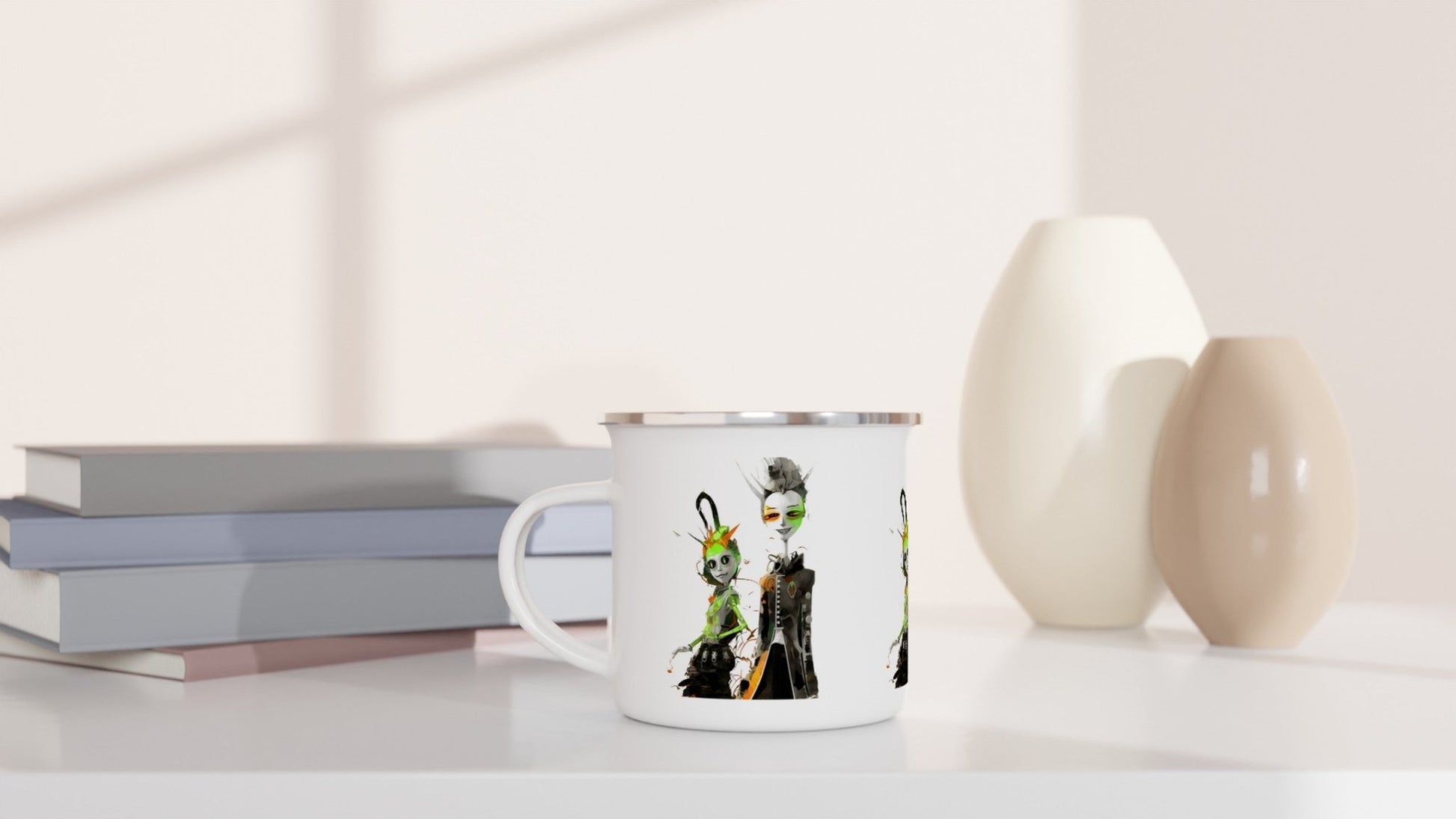 GREEN META ALIENS Enamel Mug - Rarileto - Mugs - Ceramic mug