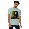 GREEN META ALIENS Premium Heavyweight T-Shirt - Color Agave - Front View on Model - Rarileto
