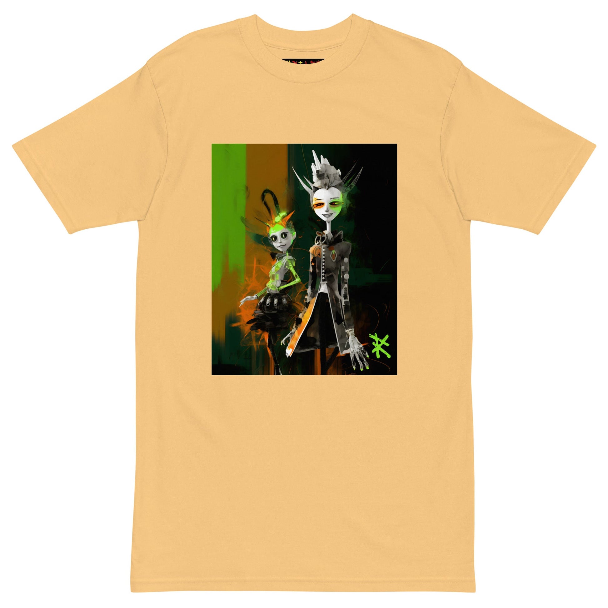 GREEN META ALIENS Premium Heavyweight T-Shirt - Color Vintage Gold - Front View - Rarileto
