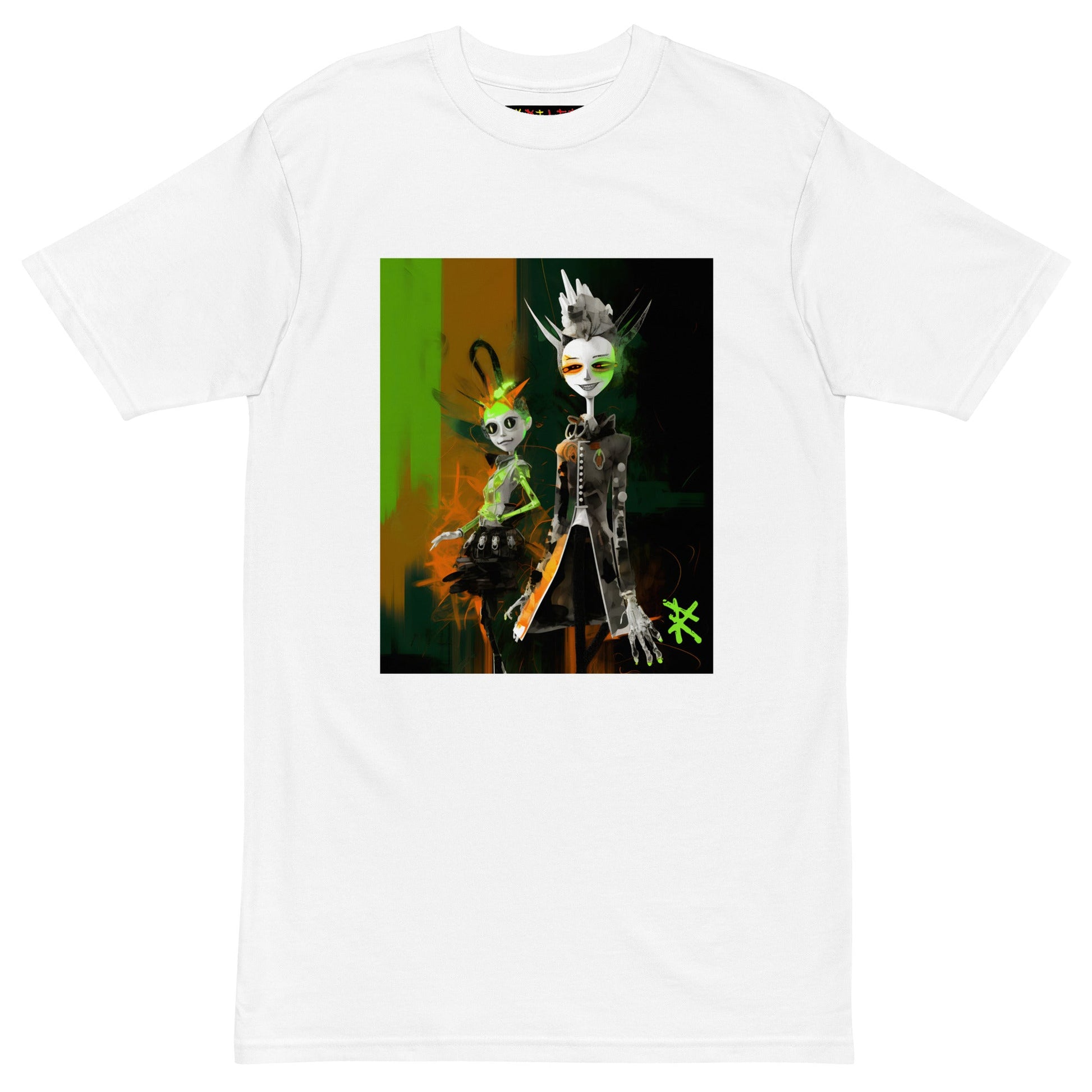 GREEN META ALIENS Premium Heavyweight T-Shirt - Color White - Front View - Rarileto
