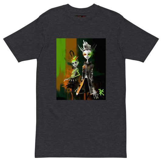 GREEN META ALIENS Premium Heavyweight T-Shirt - Color Charcoal Heather - Front View - Rarileto
