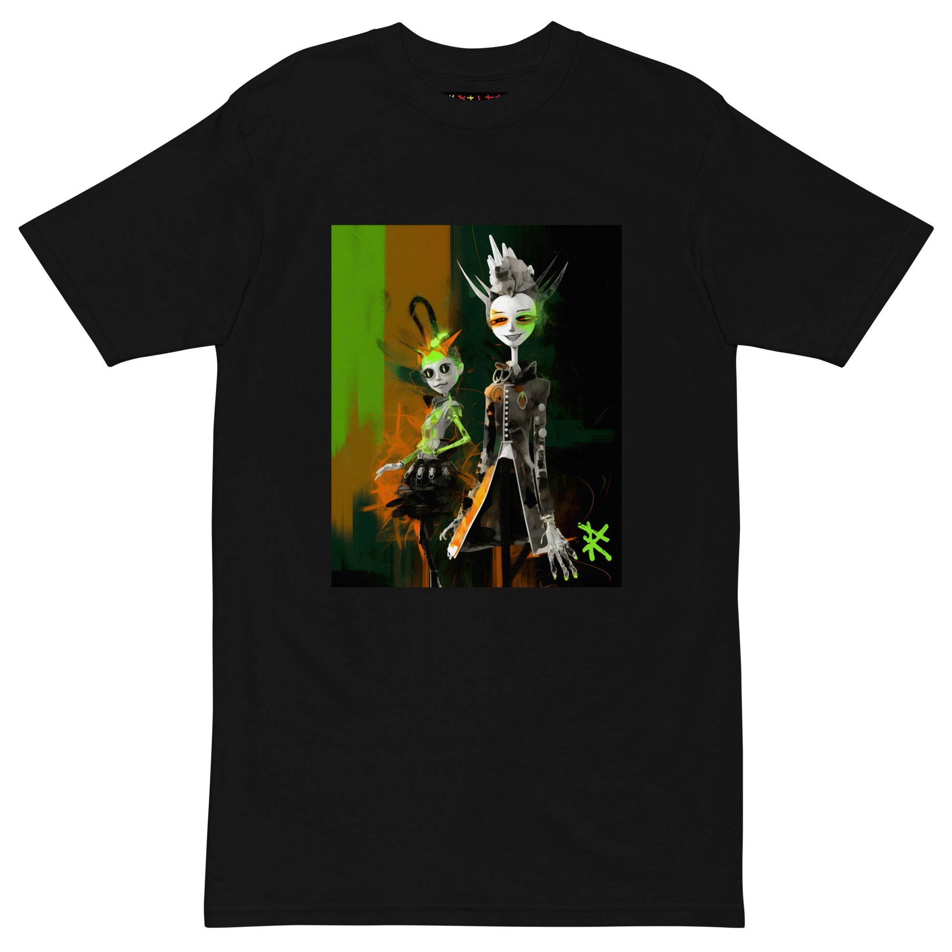 GREEN META ALIENS Premium Heavyweight T-Shirt - Color Black - Front View - Rarileto
