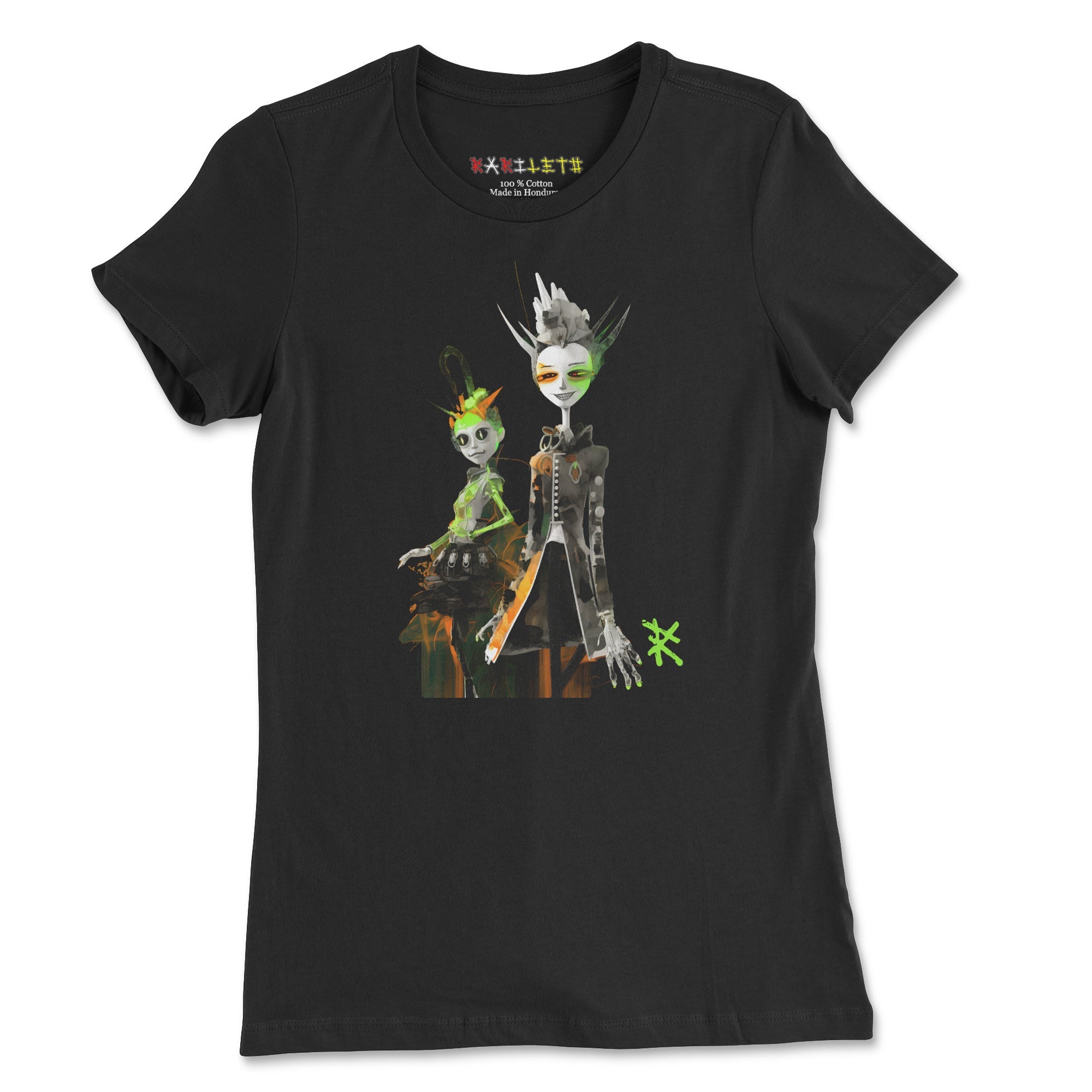 Front Black: GREEN META ALIENS Premium Tee in Black - Front View