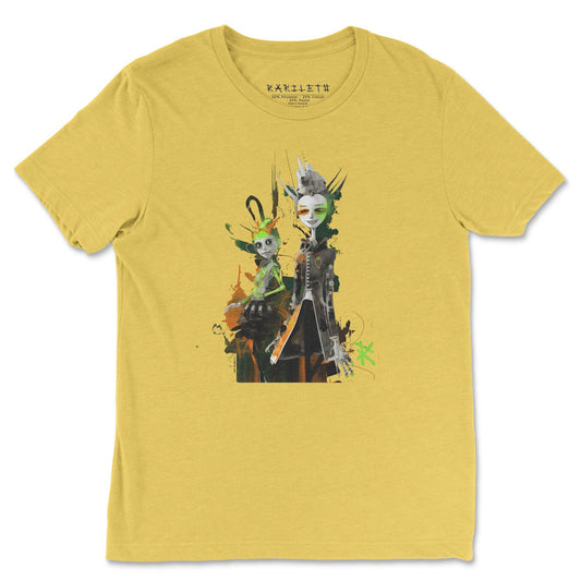 Front: GREEN META ALIENS Triblend T-Shirt in Yellow Gold - Rarileto