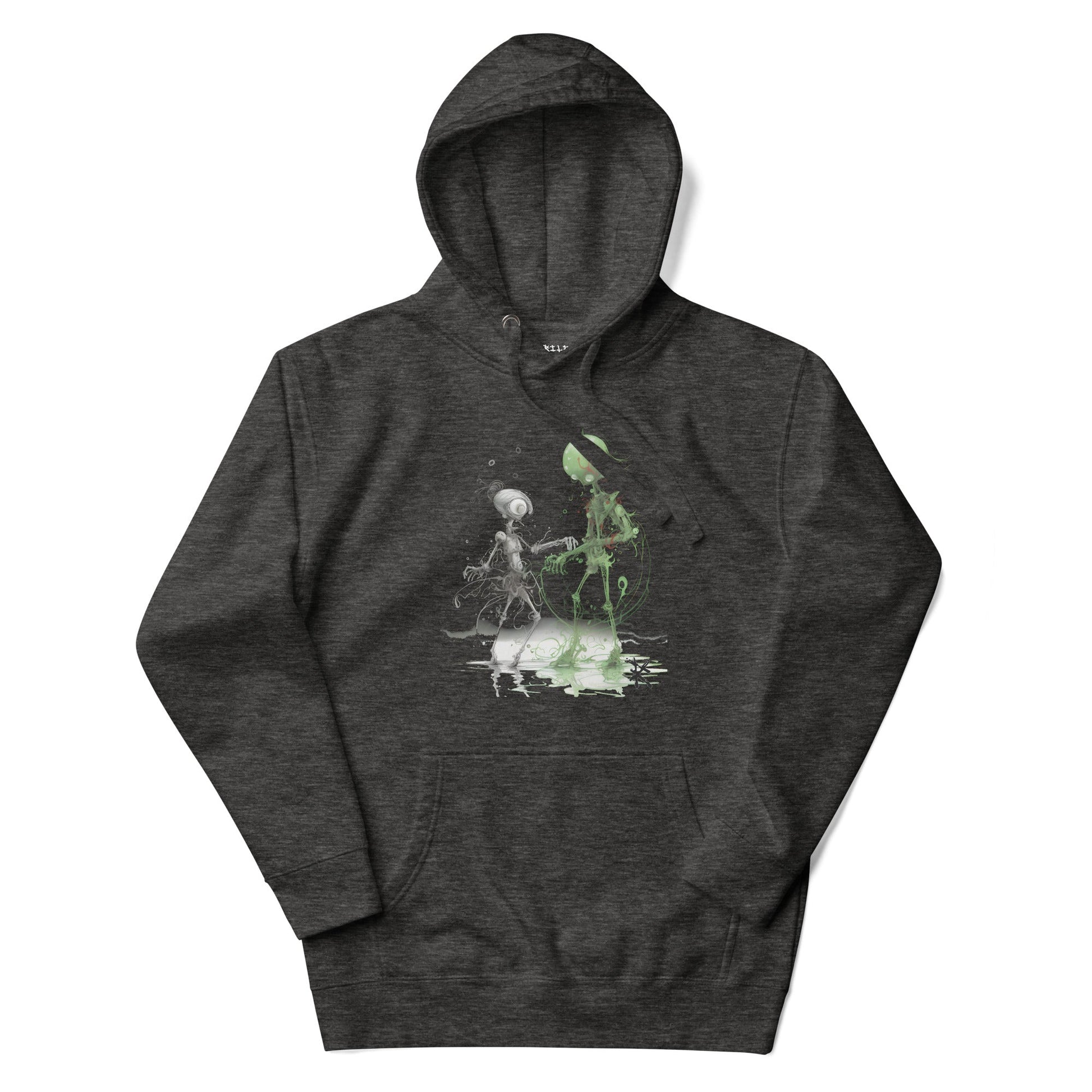 GROOVY MARTIAN DANCE PARTY Hoodie in Charcoal Heather - Rarileto - Front View