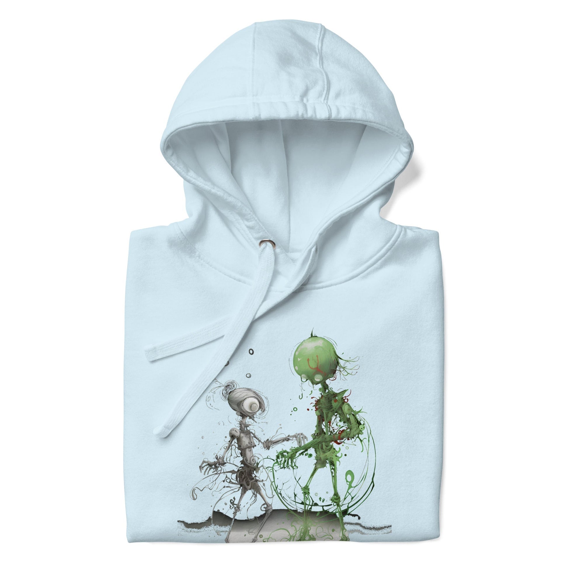 GROOVY MARTIAN DANCE PARTY Hoodie in Sky Blue - Rarileto - Folded View