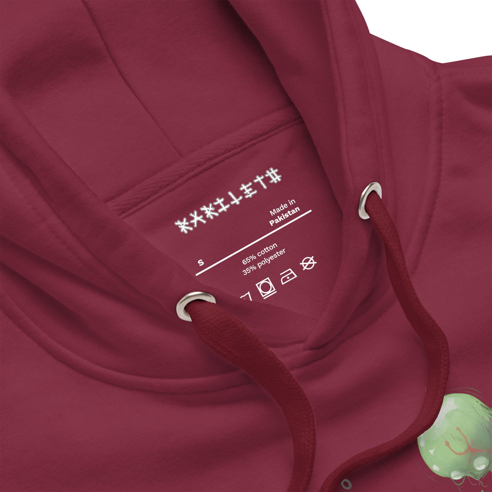 GROOVY MARTIAN DANCE PARTY Hoodie in Maroon - Rarileto - Neck Detail Front View