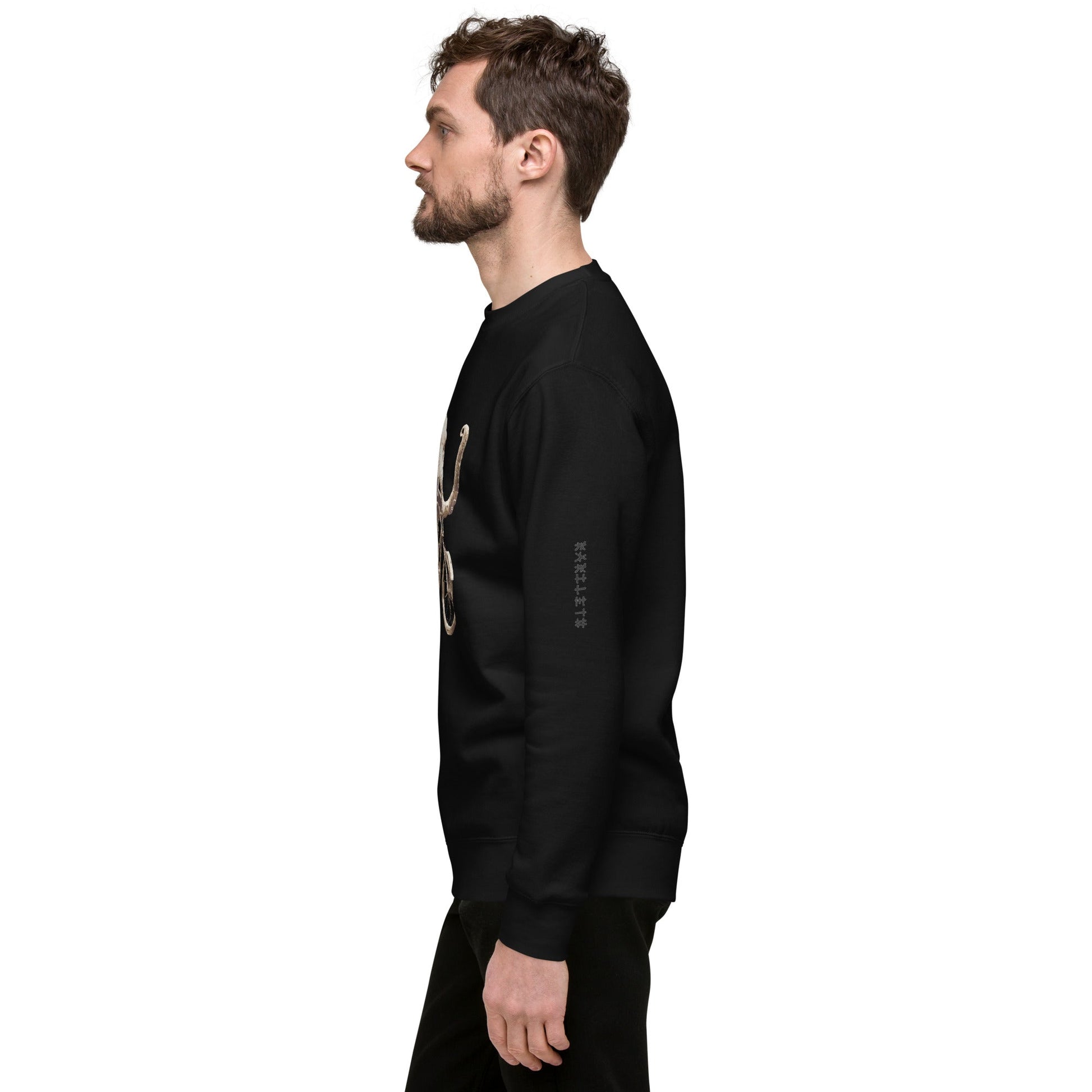 Male Model Left: GRUNGE ELEPHANT Sweatshirt in Black on Male Model - Left View