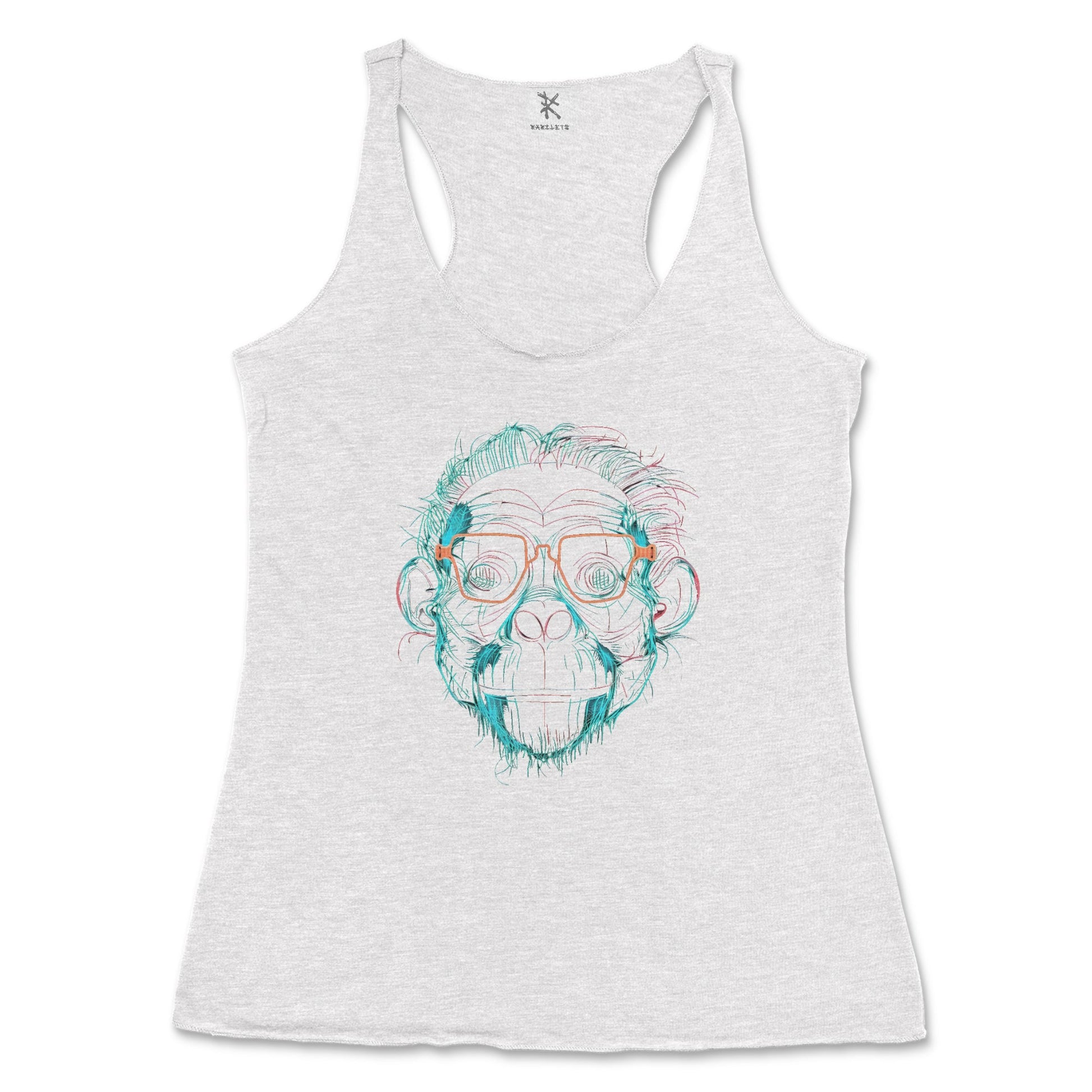 Front Solid White Triblend: INTELLECTUAL APE Triblend Racerback Tank in Solid White Triblend - Front View

