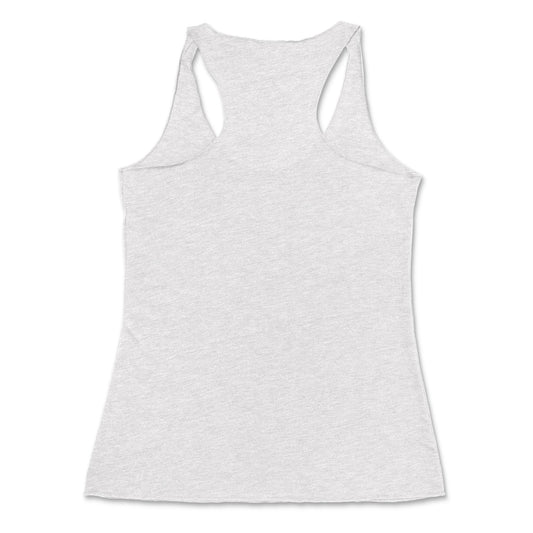 Back Solid White Triblend: INTELLECTUAL APE Triblend Racerback Tank in Solid White Triblend - Back View

