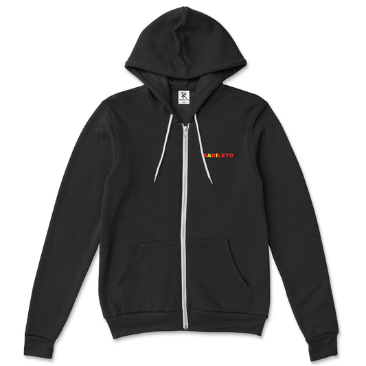 INTELLECTUAL MONKEY Sponge Fleece Full - Zip Hoodie - Front View in Black - Rarileto