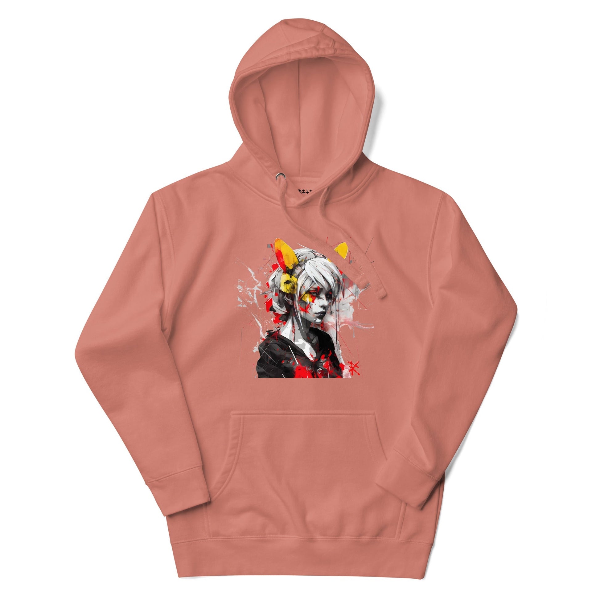 KAWAII CAT GIRL Hoodie in Dusty Rose - Rarileto - Front View