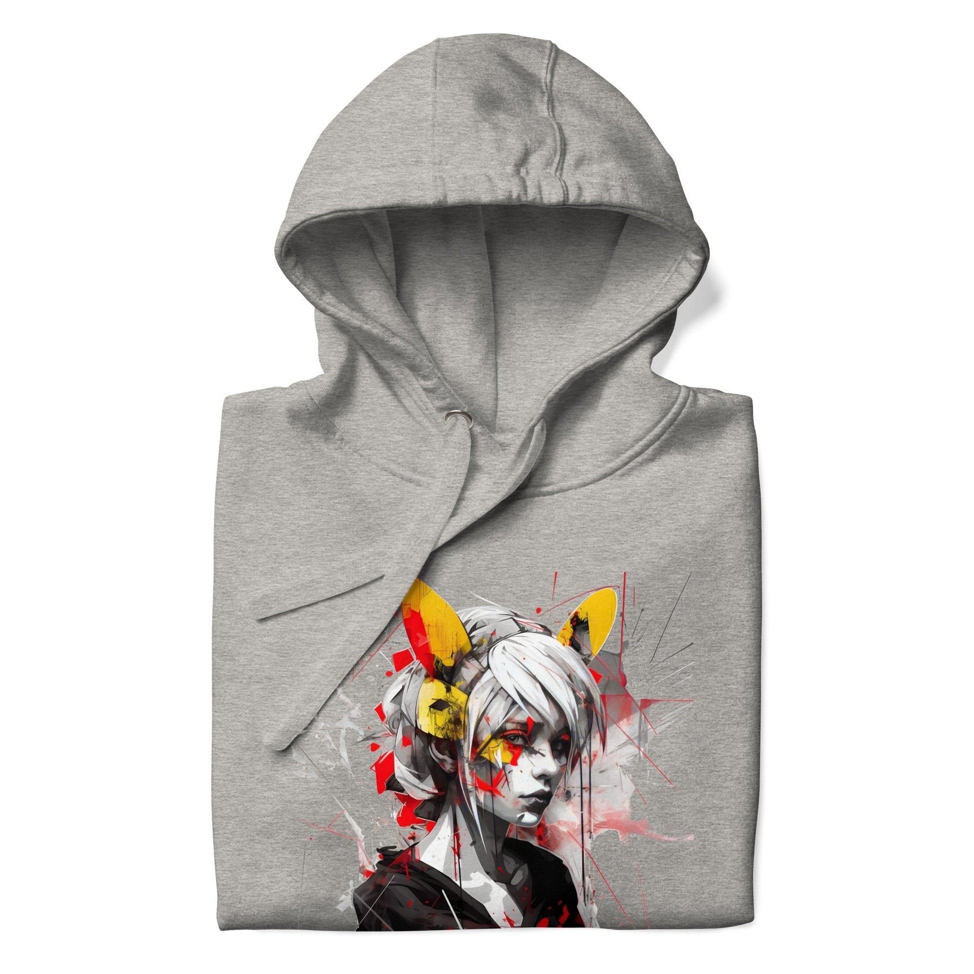 KAWAII CAT GIRL Hoodie in Carbon Grey - Rarileto - Folded View