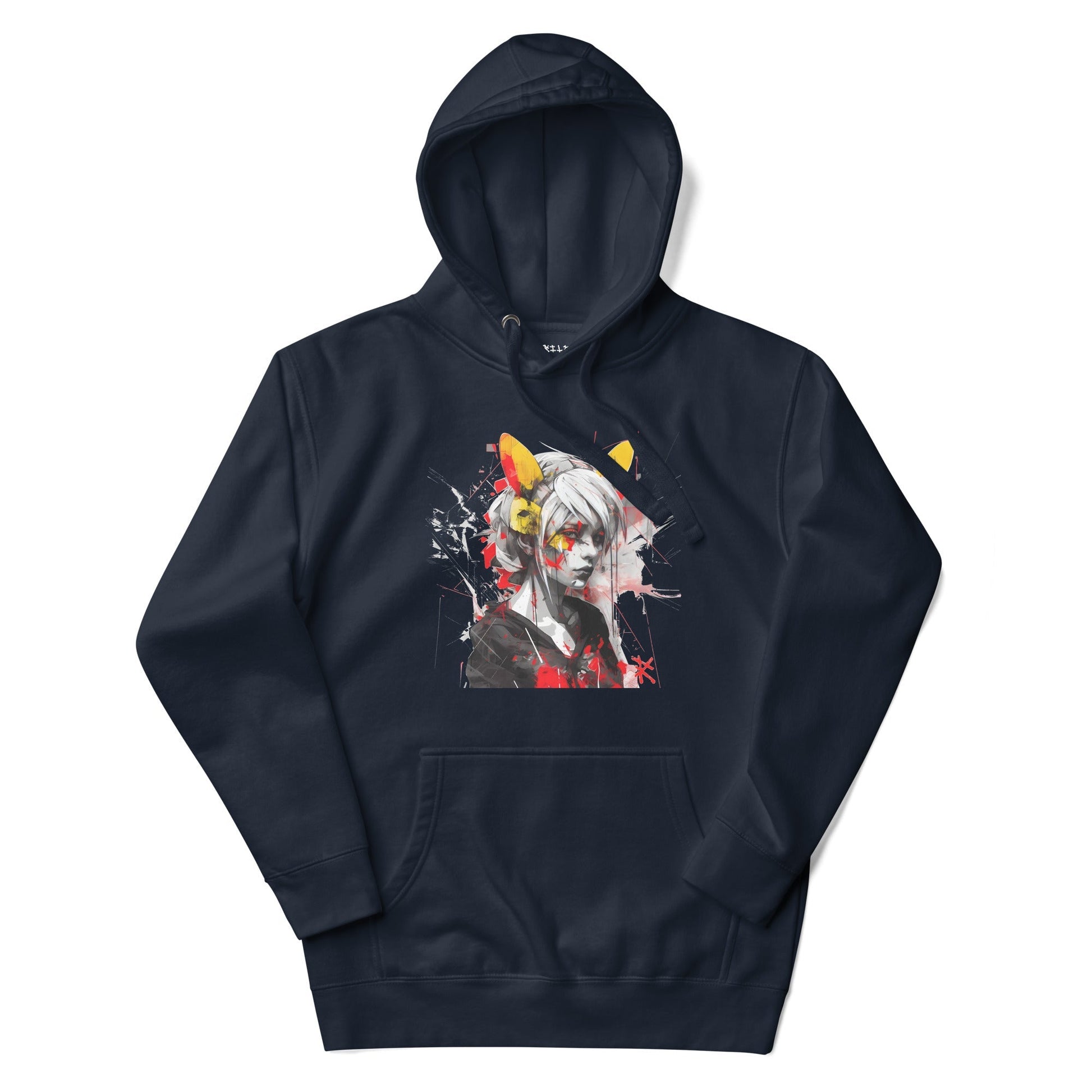 KAWAII CAT GIRL Hoodie in Navy Blazer - Rarileto - Front View