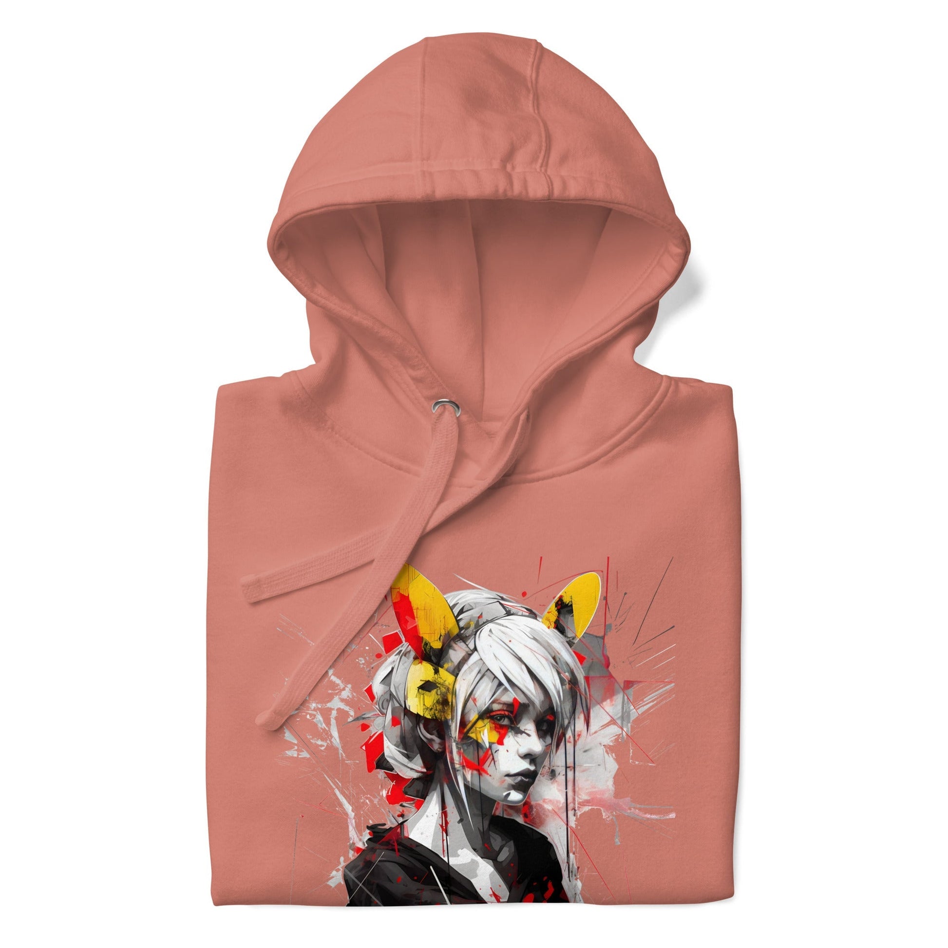 KAWAII CAT GIRL Hoodie in Dusty Rose - Rarileto - Folded View