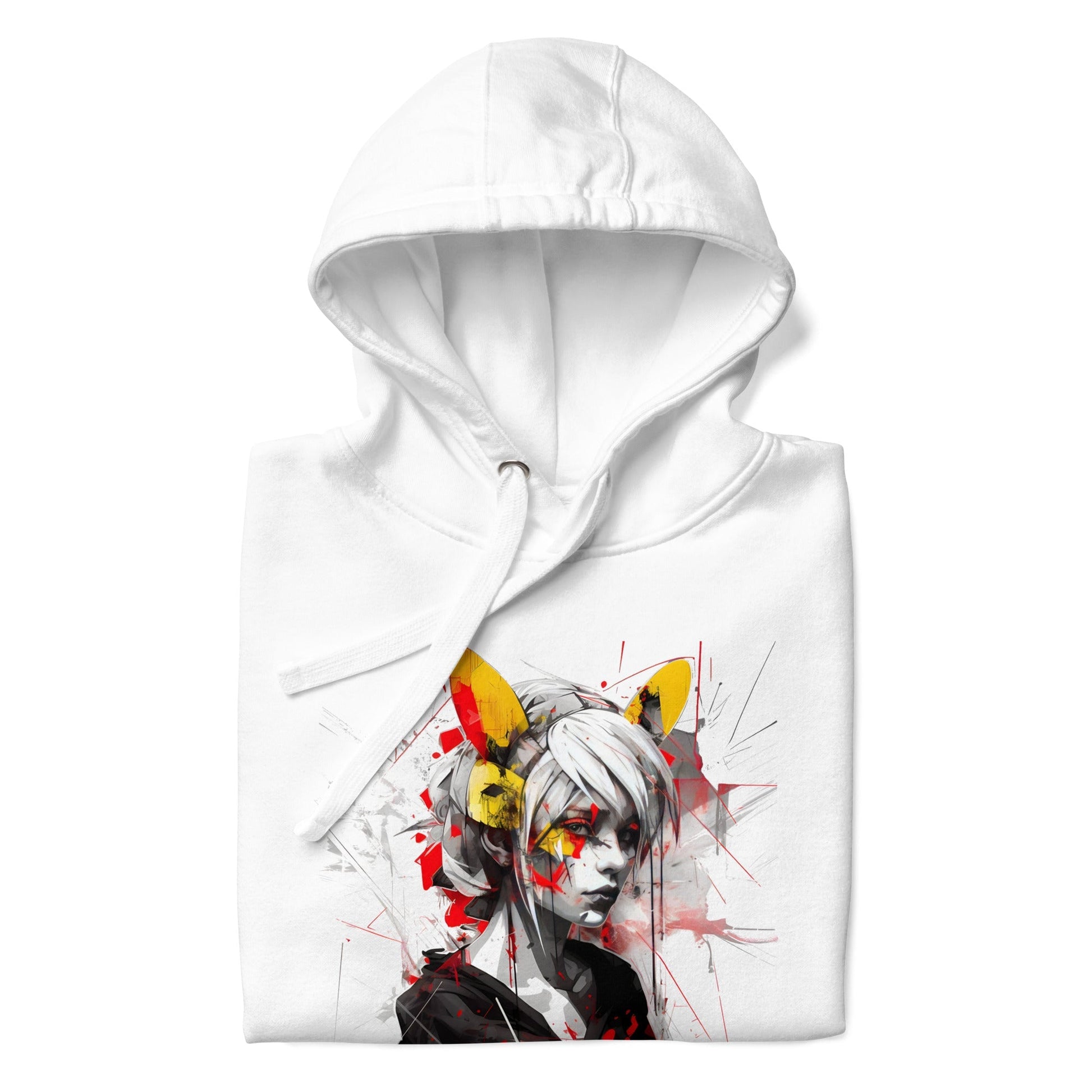 KAWAII CAT GIRL Hoodie in White - Rarileto - Folded View