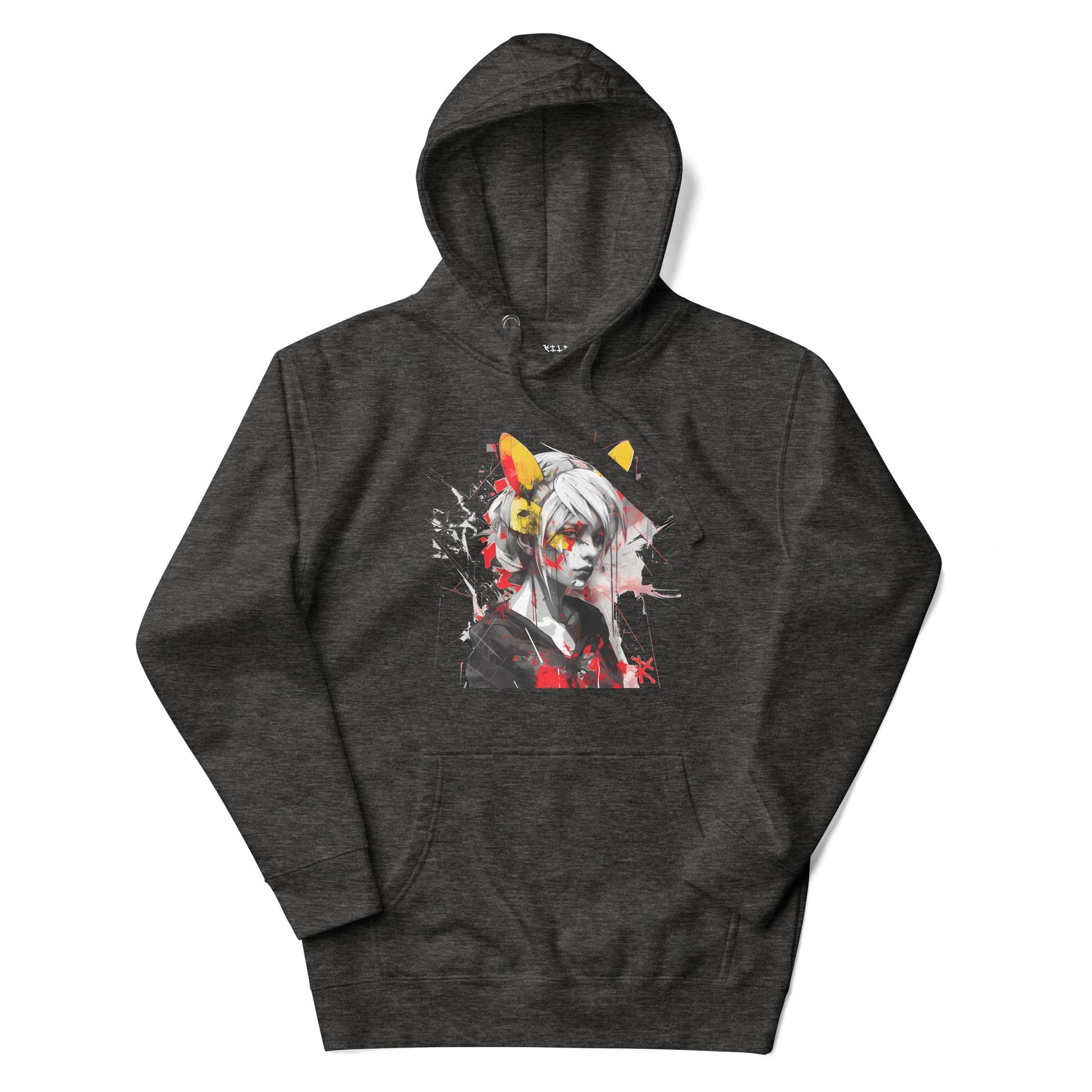 KAWAII CAT GIRL Hoodie in Charcoal Heather - Rarileto - Front View