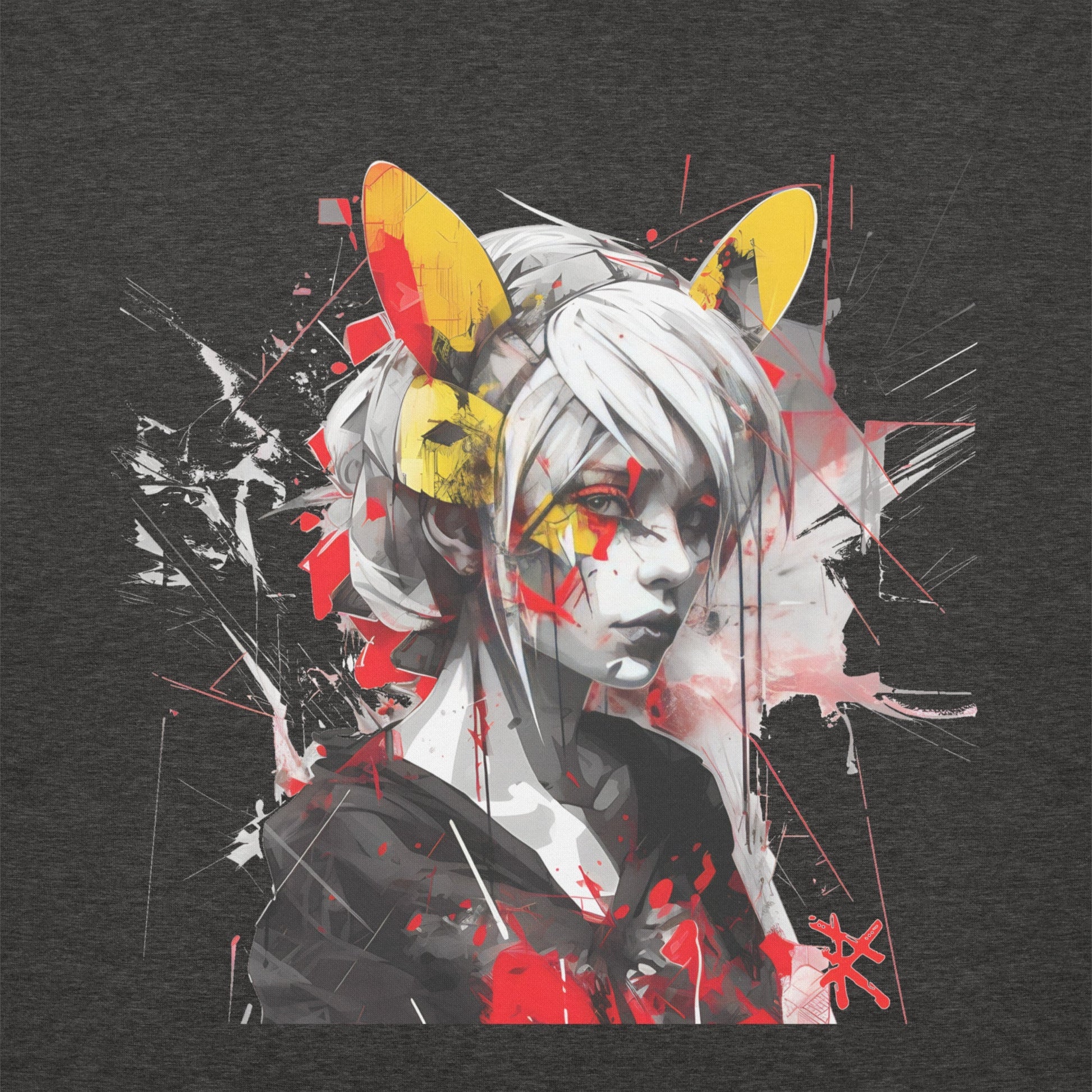 KAWAII CAT GIRL Hoodie in Charcoal Heather - Rarileto - Design Front View