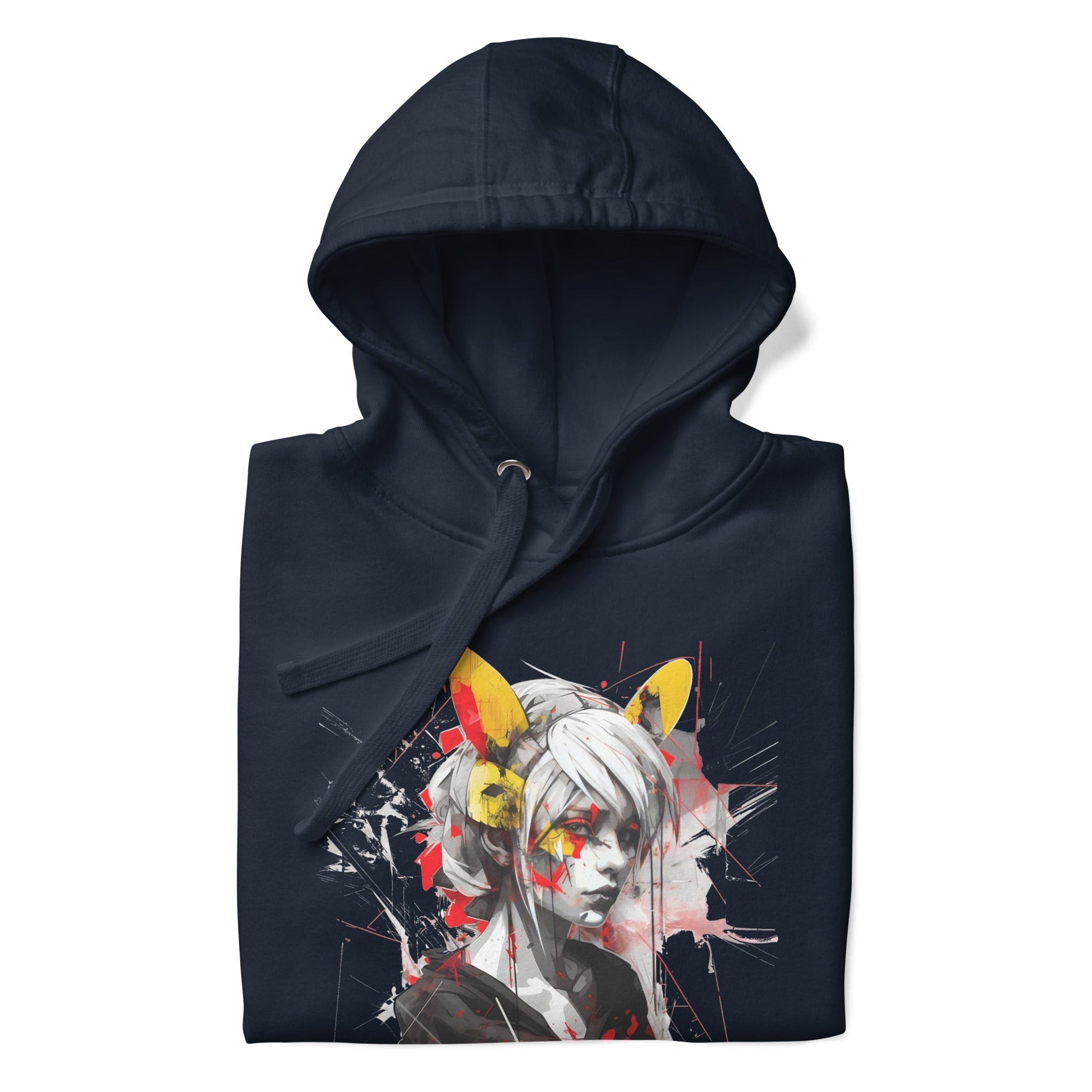 KAWAII CAT GIRL Hoodie in Navy Blazer - Rarileto - Folded View