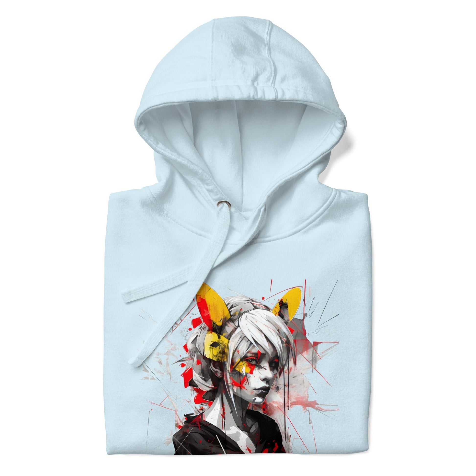 KAWAII CAT GIRL Hoodie in Sky Blue - Rarileto - Folded View